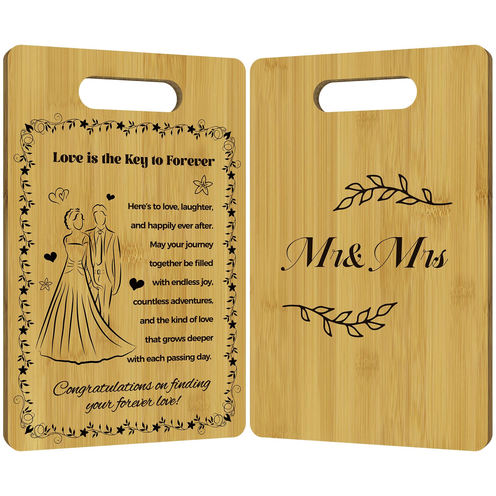 "Recipe for a Happy Marriage" "Mr & Mrs" Wedding Gifts for Couples, Bridal Shower Gifts for Newlywed, Engagement Gift for Bride And Groom, Double Sided Engraved Cutting Board Present Favor