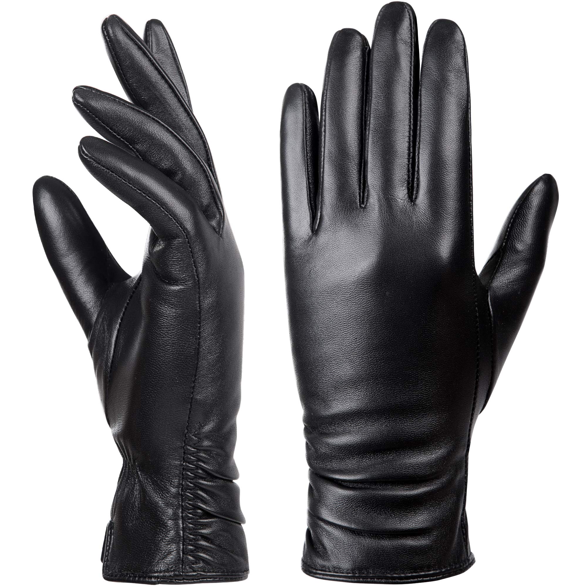 Womens Winter Leather Touchscreen Texting Warm Driving Lambskin Pure Genuine leather Gloves