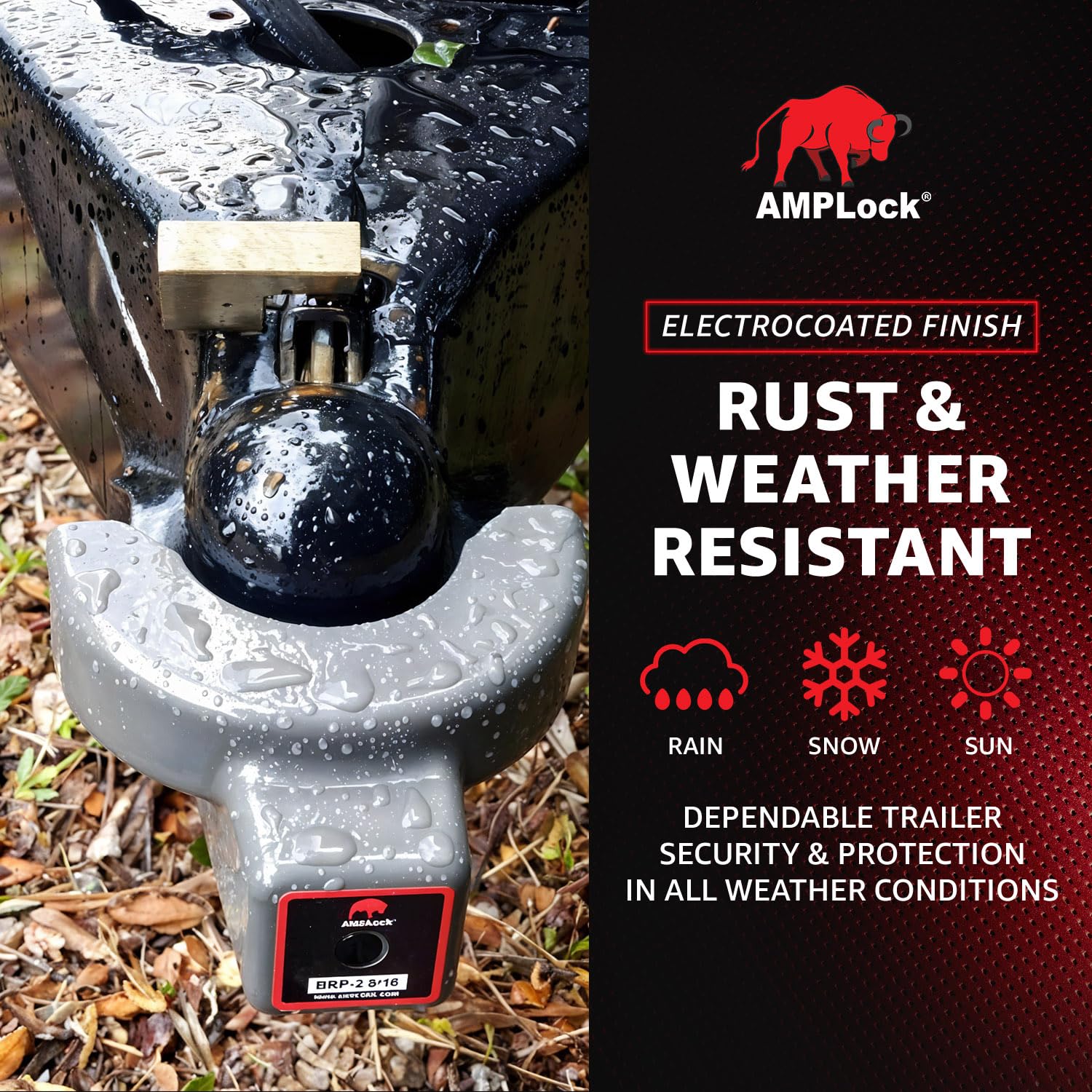 AMPLock - U-BRP2516 Heavy Duty Trailer Coupler Lock, 2 5/16" RV & Trailer Lock, Ball Coupler with Straight Lip, Anti-Theft RV Locks & Trailer Protection with Push and Lock System, Ideal Trailer Locks