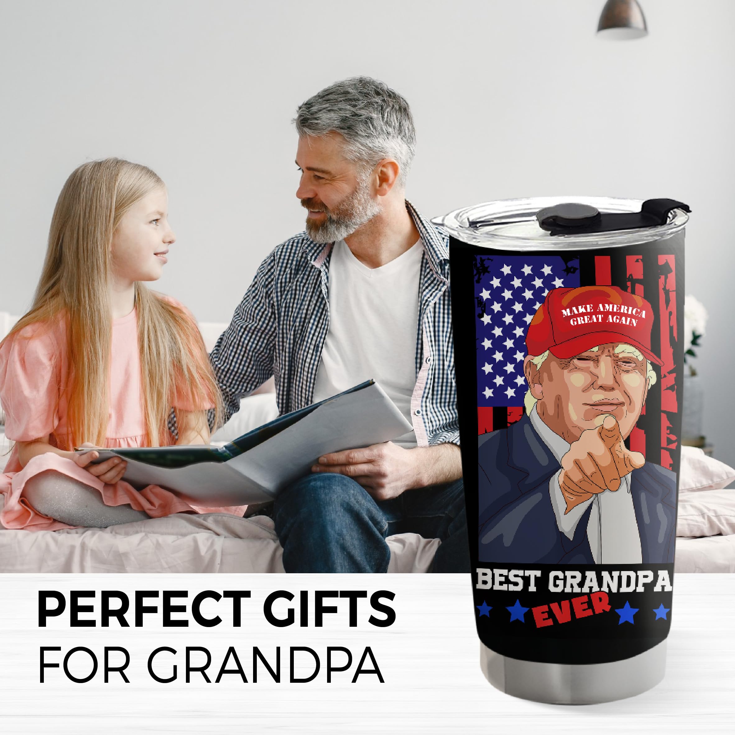 Viberty Grandpa Gifts - Gifts For Grandpa Gifts From Grandson, Granddaughter, Grandkids, Grandchildren - Christmas Birthday, Father's Day Gift For Grandpa - Best Grandpa Ever 20 oz Tumbler