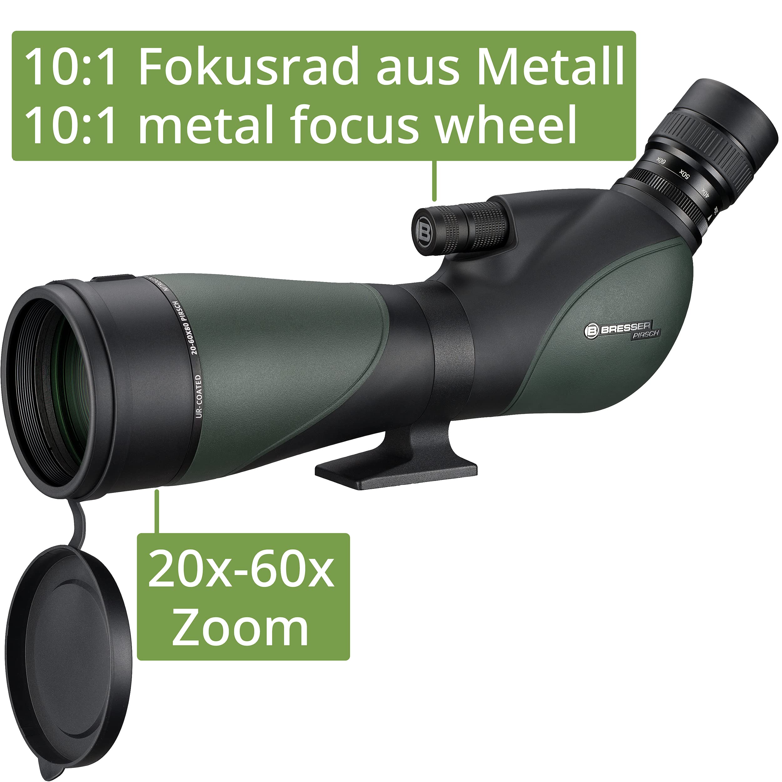 Bresser 4321503 Spotting Scope Pirsch 20-60 x 80 Gen II with Deluxe 10:1 Focus Phase Coating, Waterproof and Nitrogen Filled