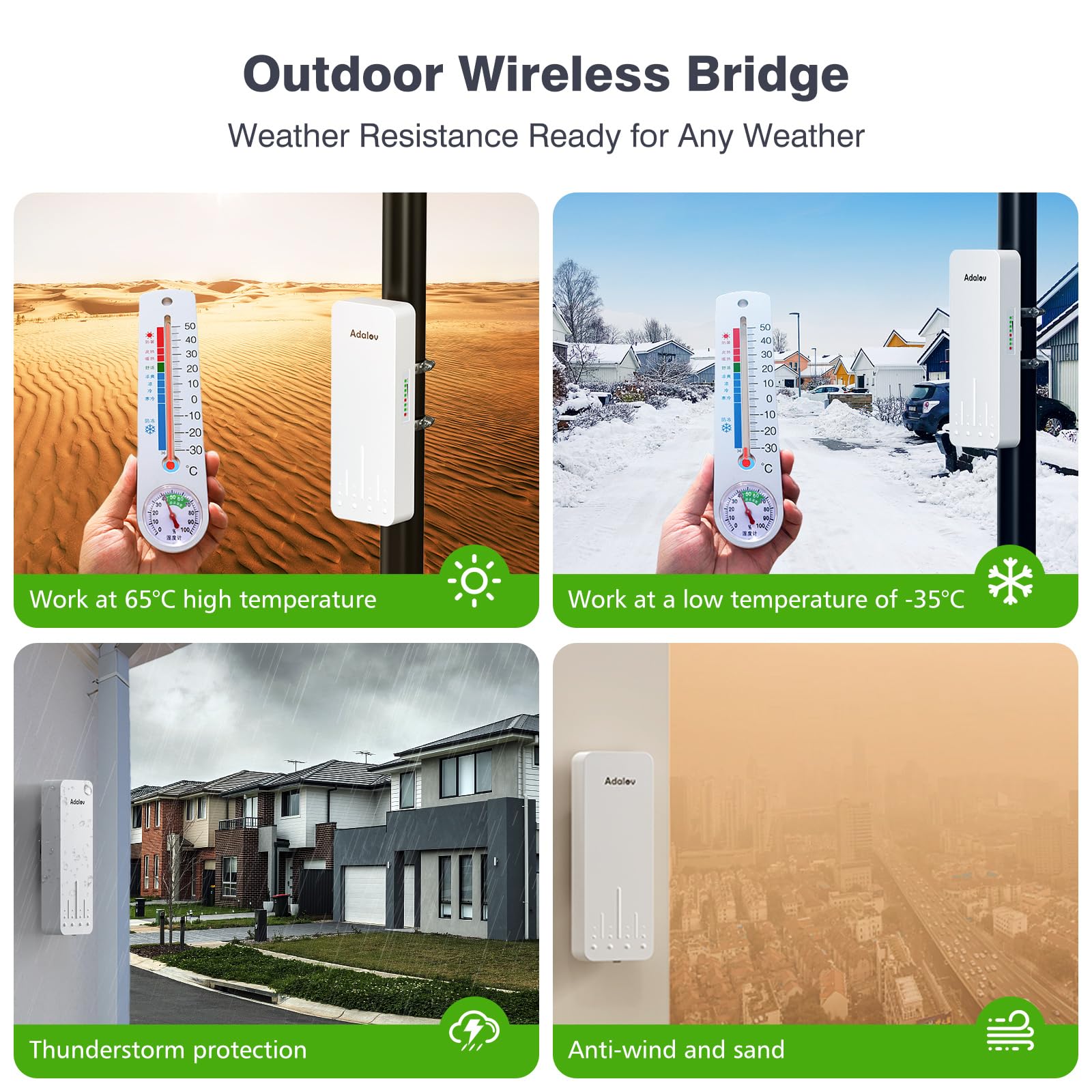 Wireless Bridge with 2 Bracket Mounts, 3KM 5.8G Point to Point Outdoor CPE, Adalov CPE660 Long Range WiFi Bridges for PtP/PtMP with 14DBi High Gain Antenna, PoE Adapter, 2 RJ45 Ethernet Port, 2 Pack