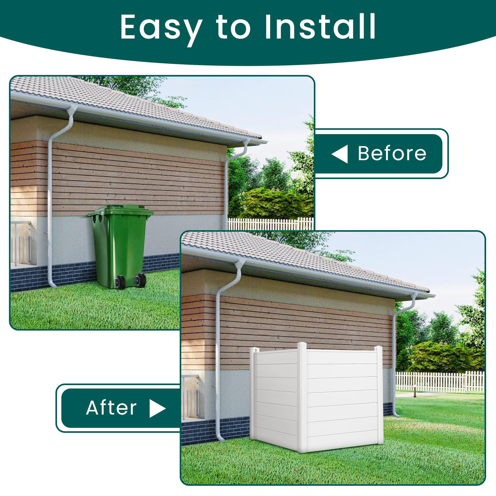 CEED4U 45" W x 45" H Privacy Fence Panels with Metal Stakes for Air Conditioner Trash Can and Pool Equipment, Vinyl Outdoor Garden Privacy Fence Screen 2 Panels