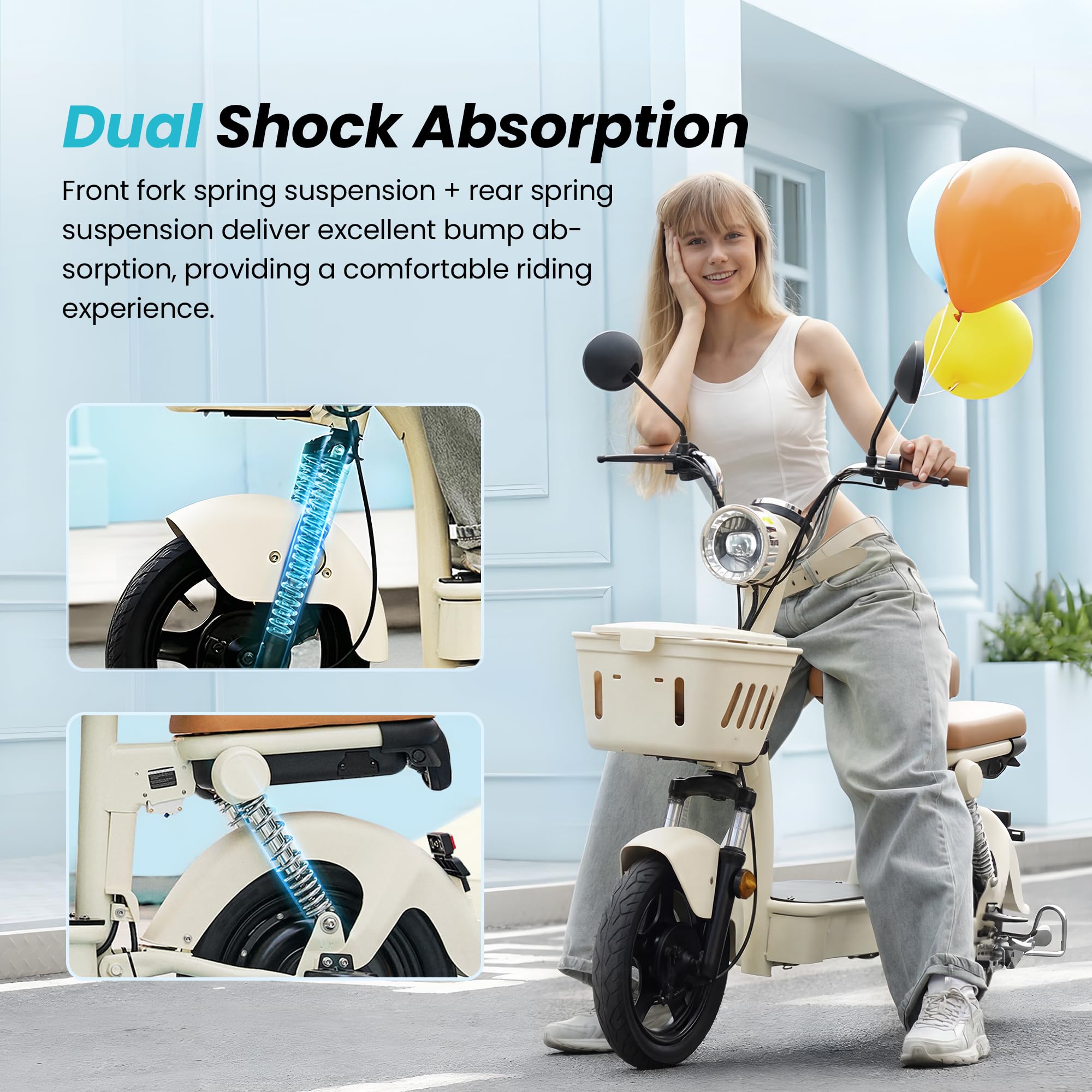 escoone Electric Scooter for Adults, 1200W Powerful Motor, 62 Miles Long Range & 28MPH Top Speed, 14" Vacuum Pneumatic Tires E scoote, Dual Suspension, NFC Start Commuter Scooter with Seat