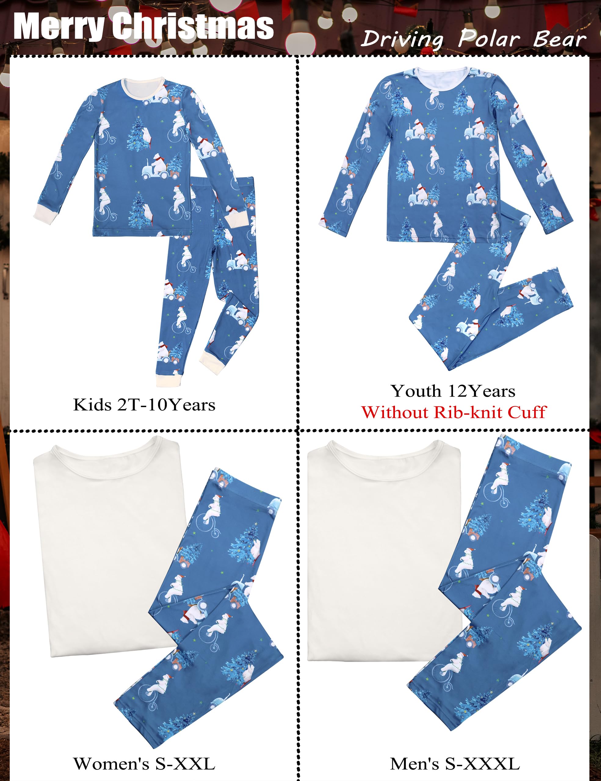 SUNNYBUY Christmas Pajamas Matching Sets, Holiday Family PJS Xmas Jammies for Couples, Driving Polar Bear 4T-90