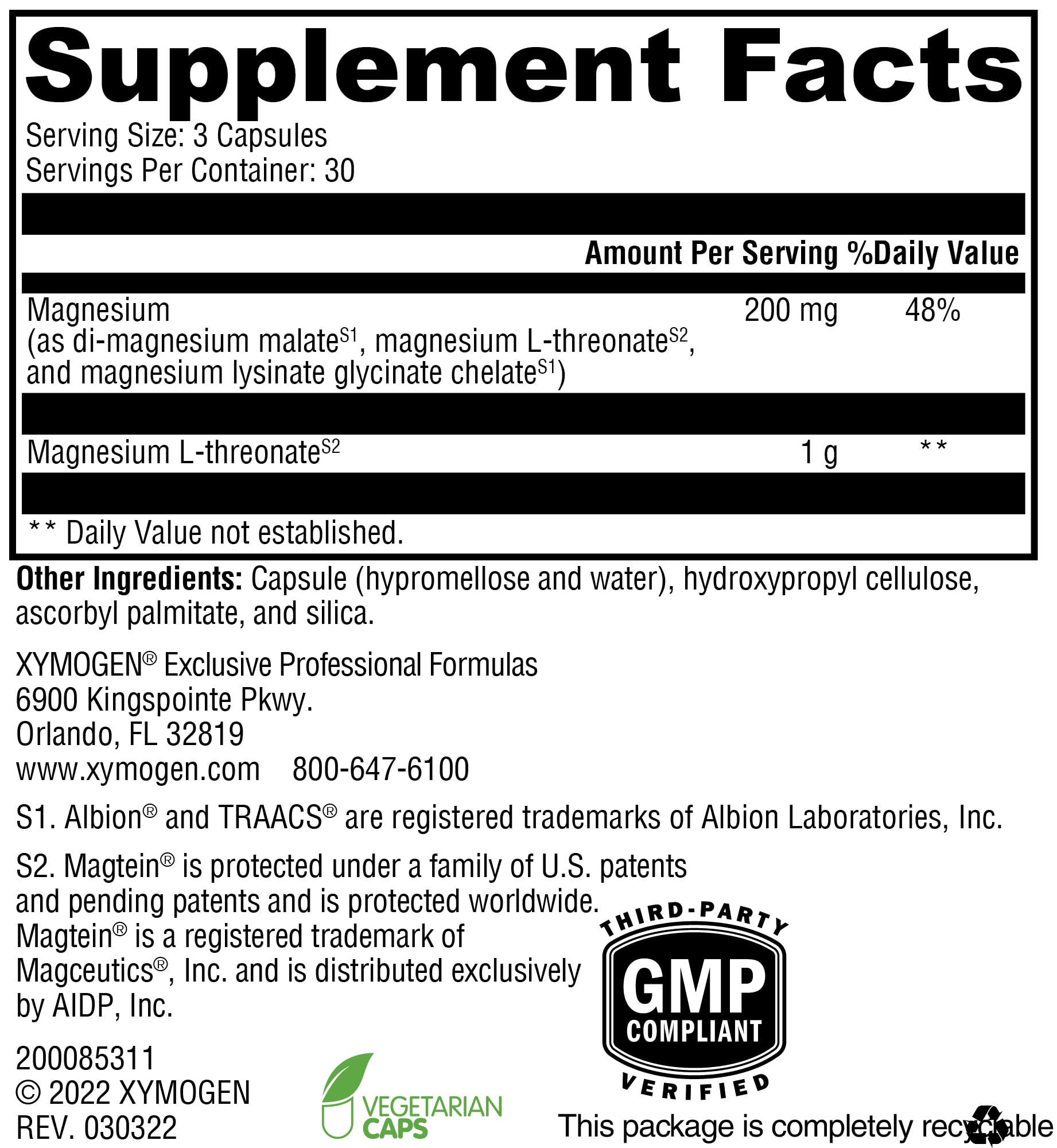 XYMOGEN OptiMag Neuro - Magnesium L-Threonate, Magnesium Malate + Magnesium Glycinate Chelated Magnesium to Support Brain Health - Supports Relaxation + Stress Management (90 Capsules)