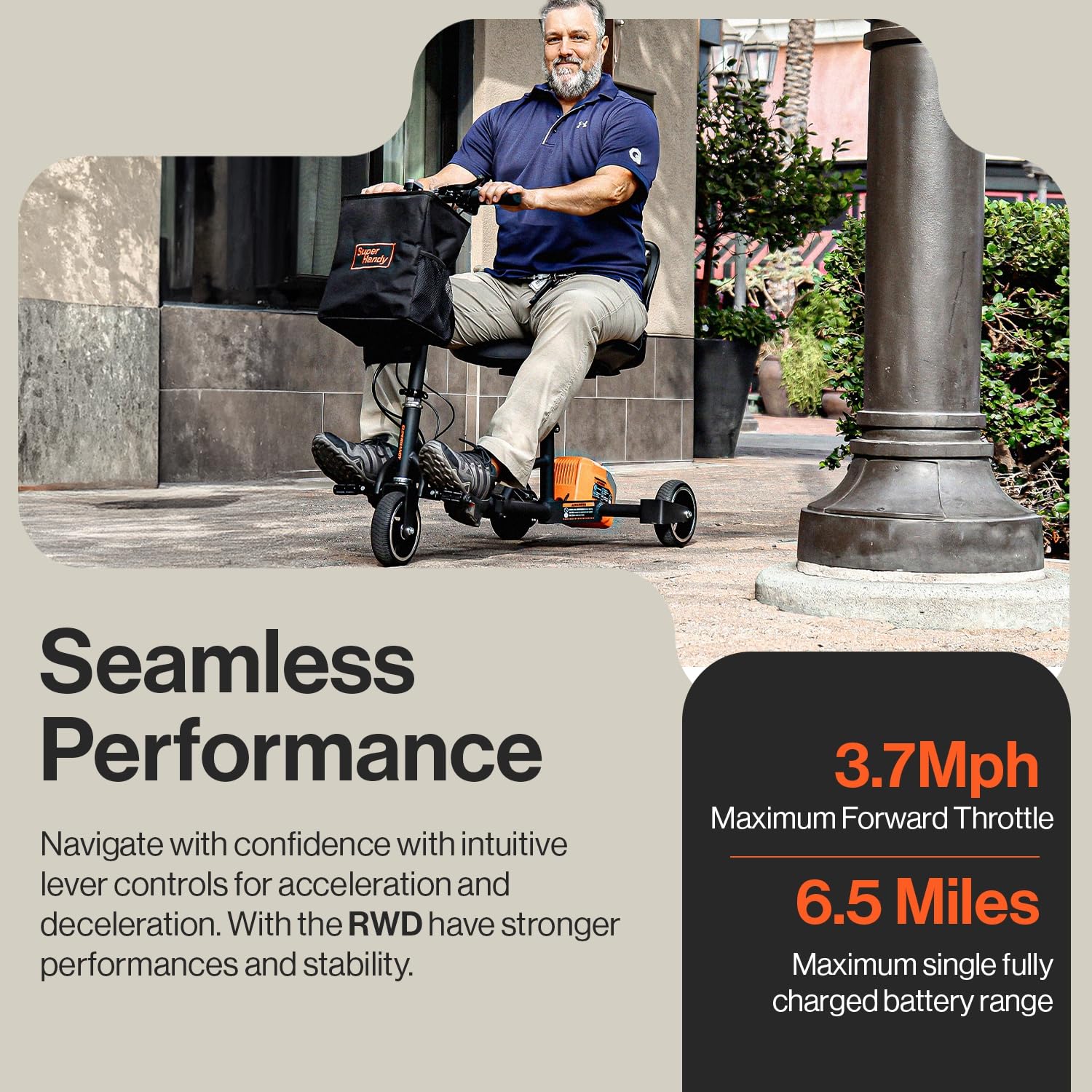 SuperHandy Passport Mobility Scooter for Adults- Foldable, 3 Wheel, Airline Travel Friendly - 13 Mile Range, Includes 2 Removable 44.4V Lithium-ion Batteries & Charger (275 Lbs)