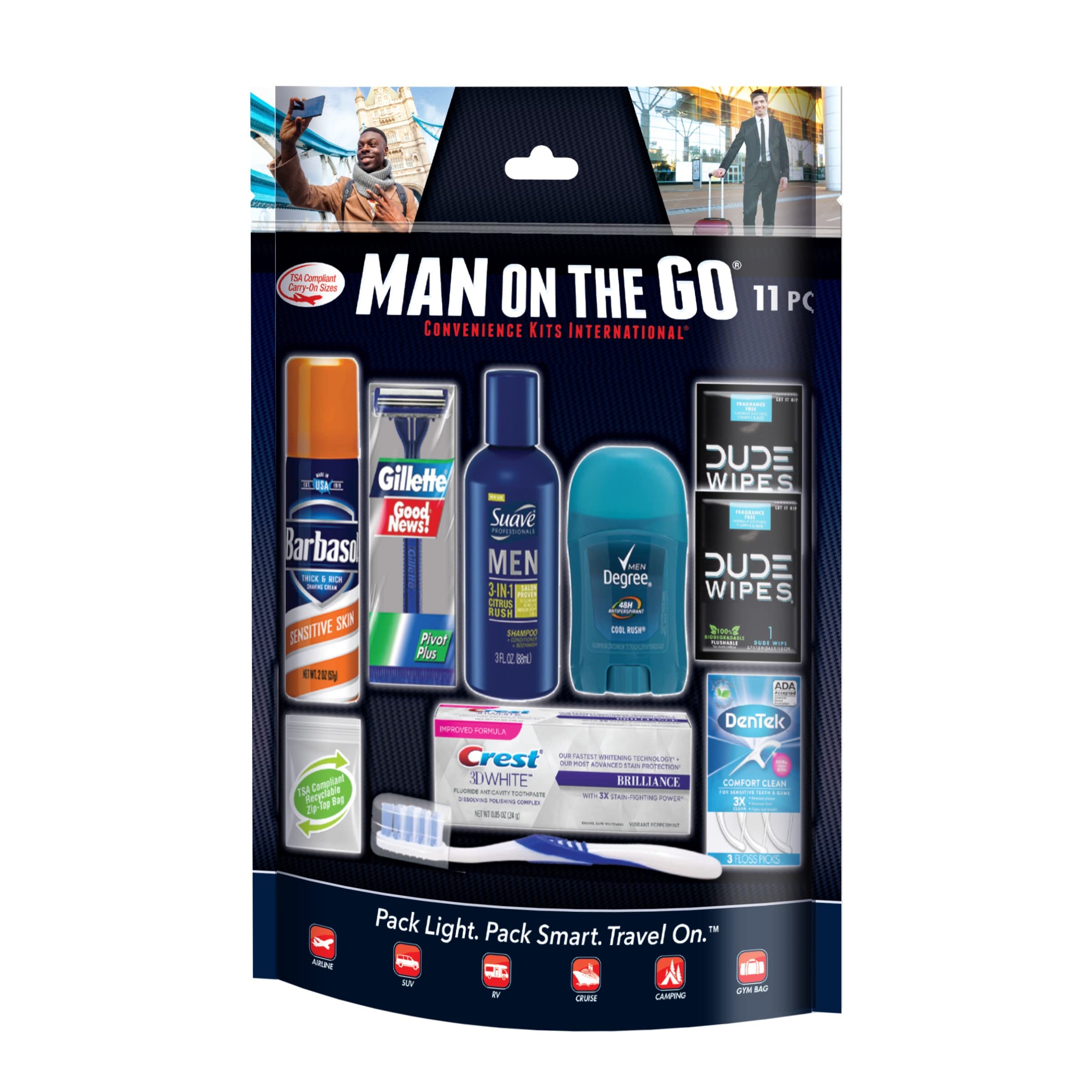 Convenience Kits International Men’s 11 Piece Kit with Oral Care and Grooming Essentials, Featuring: Travel Size Products, Blue