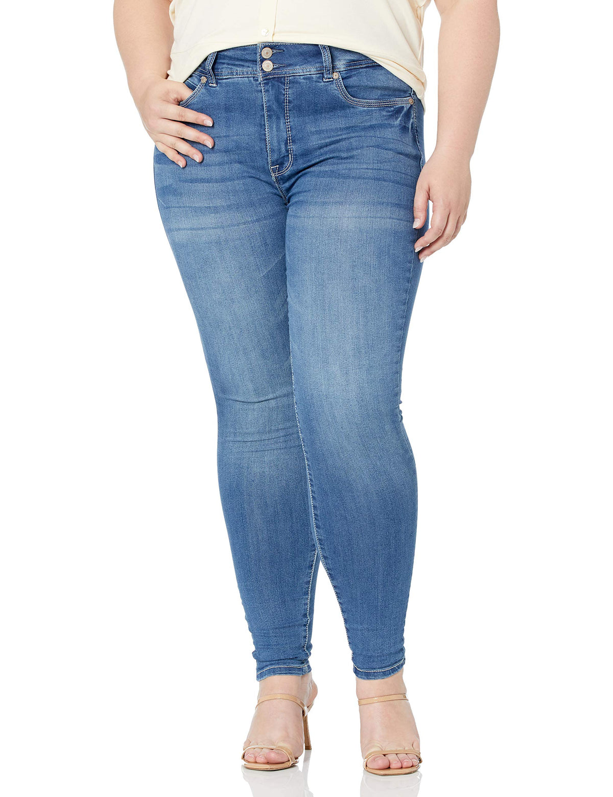 WallFlower Women's Ultra Skinny Mid-Rise Insta Soft Juniors Jeans (Standard and Plus), Florence, 1 Short