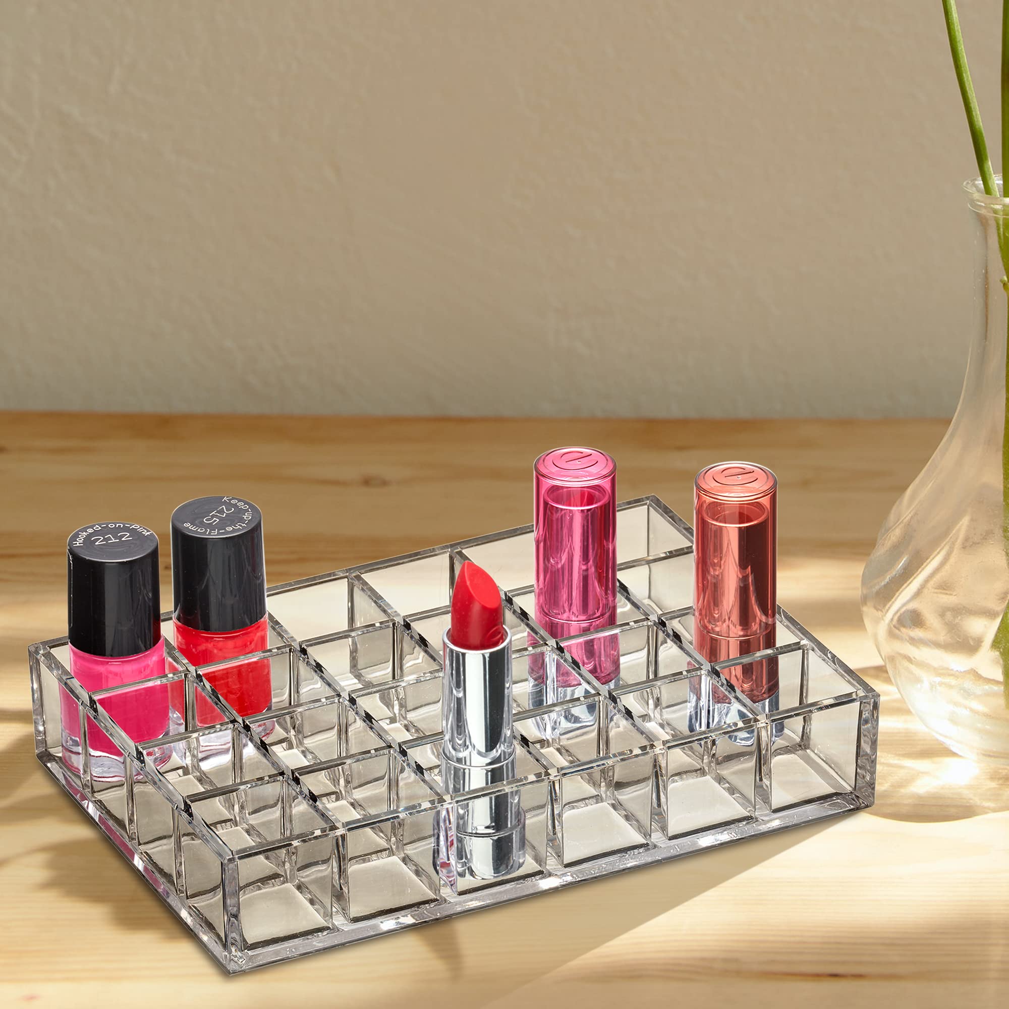 Amazing Abby - Allure - 24-Slot Acrylic Lipstick Organizer, Lipstick Holder, Lip Gloss Organizer, Cosmetic Storage Display, Perfect Storage Solution for Drawer, Vanity, Bathroom, and More