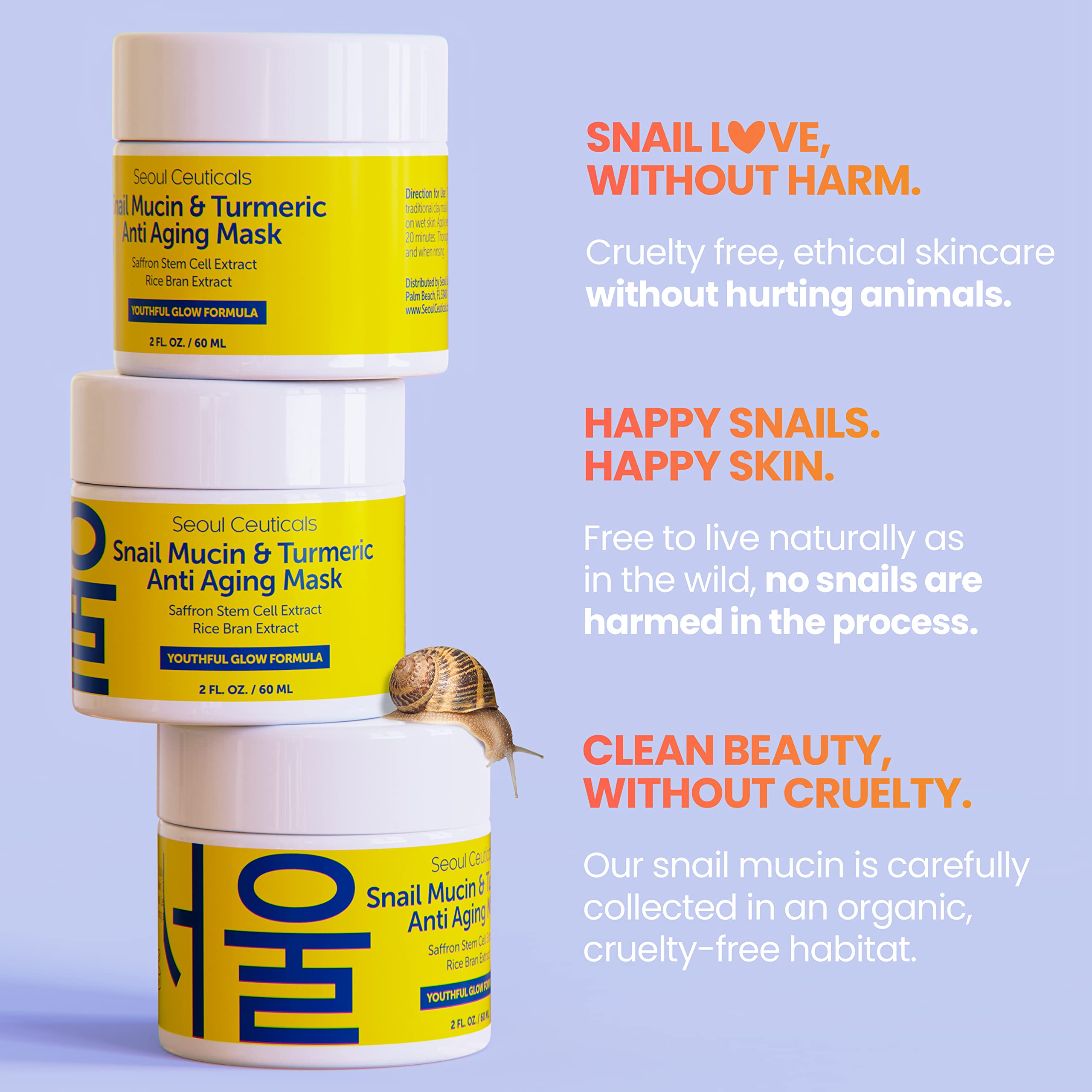 SeoulCeuticals Korean Face Mask Skin Care - Snail Mucin Turmeric Mask for Face – Cruelty Free K Beauty Anti Aging Face Mask for Healthy, Youthful Glow 2oz