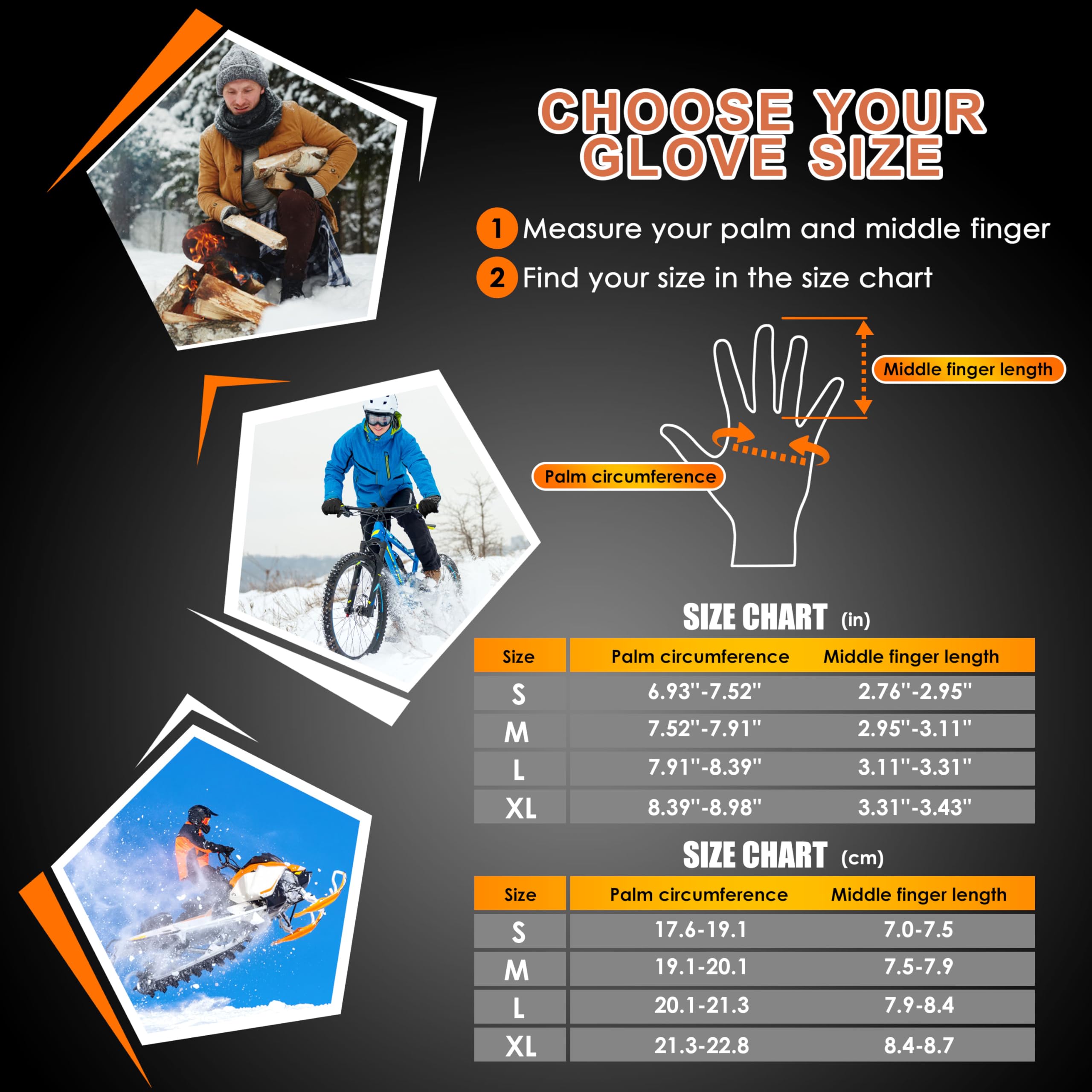 ihuan Winter Gloves for Men Women-Waterproof Running Cycling Glove for Cold Weather, Thermal Warm Windproof Gloves Touch Screen Finger for Skiing Snow Driving Snowboarding