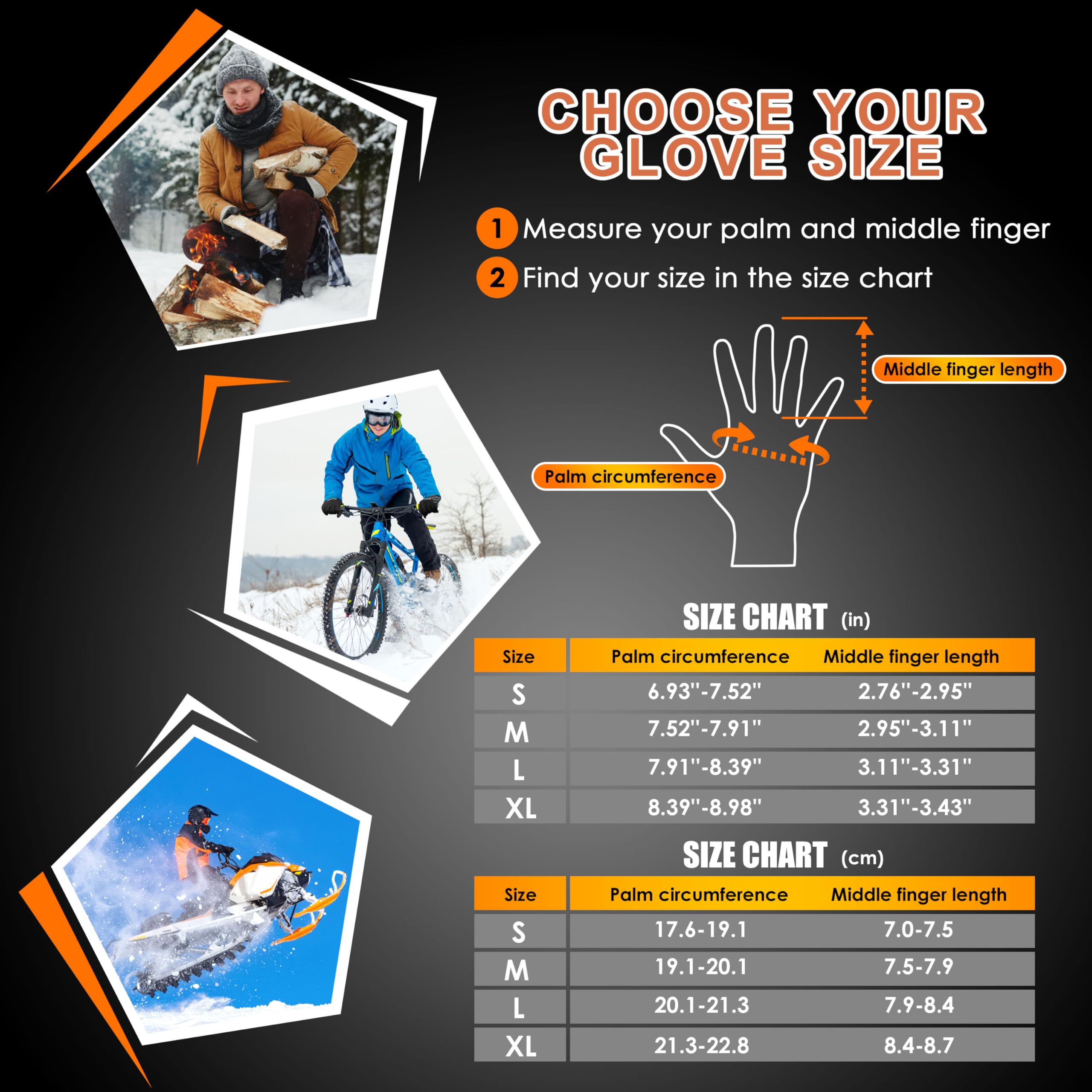 ihuan Winter Gloves for Men Women Waterproof Running Cycling for Cold Weather, Thermal Warm Windproof Material and Touch Screen Finger for Skiing Snow Driving Snowboarding