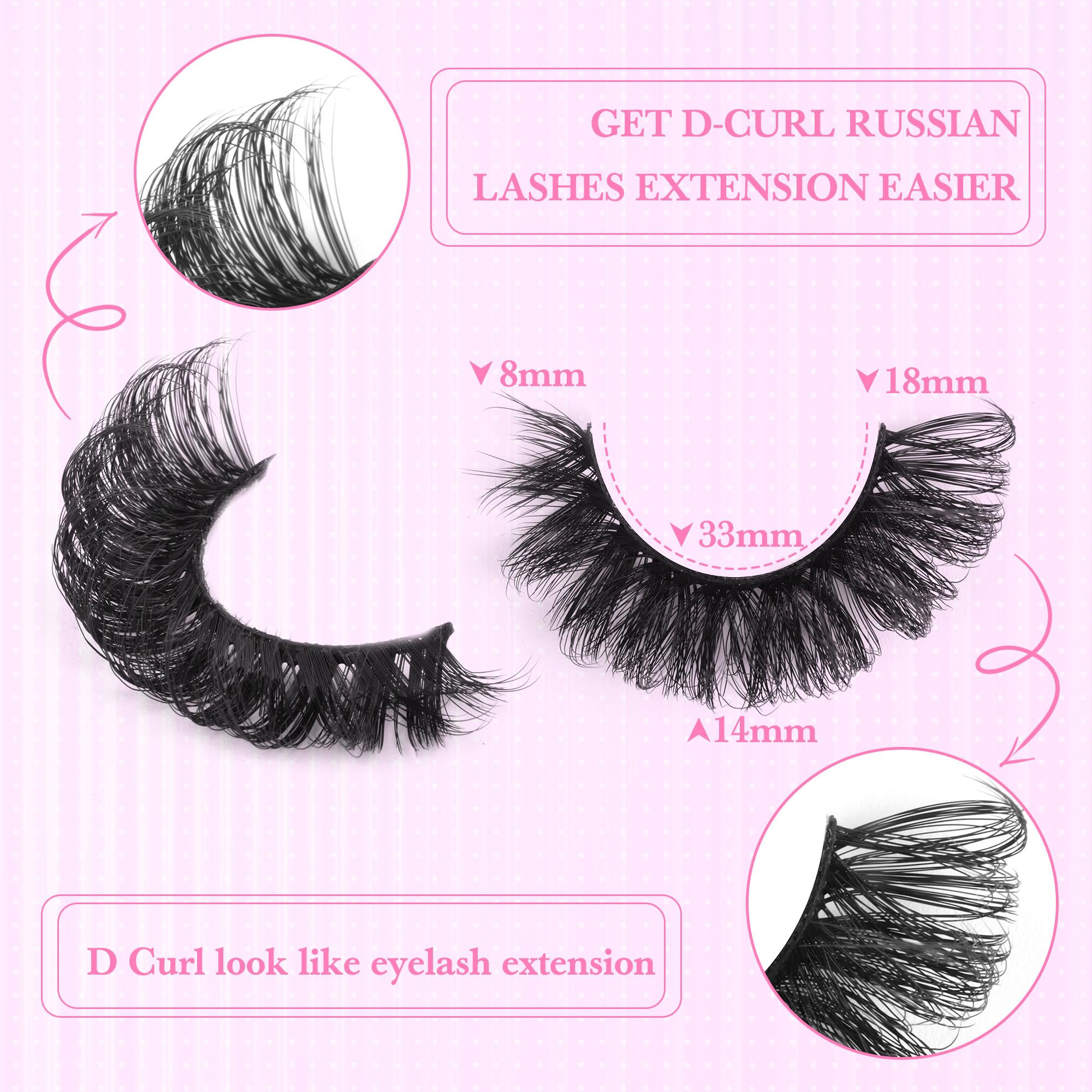 False Eyelashes Fluffy Russian Strip Lashes D Curl Fake Eyelashes Extension Wispy Cat Eye Lashes Handmade Soft Reusable 14 Pairs Lashes Pack