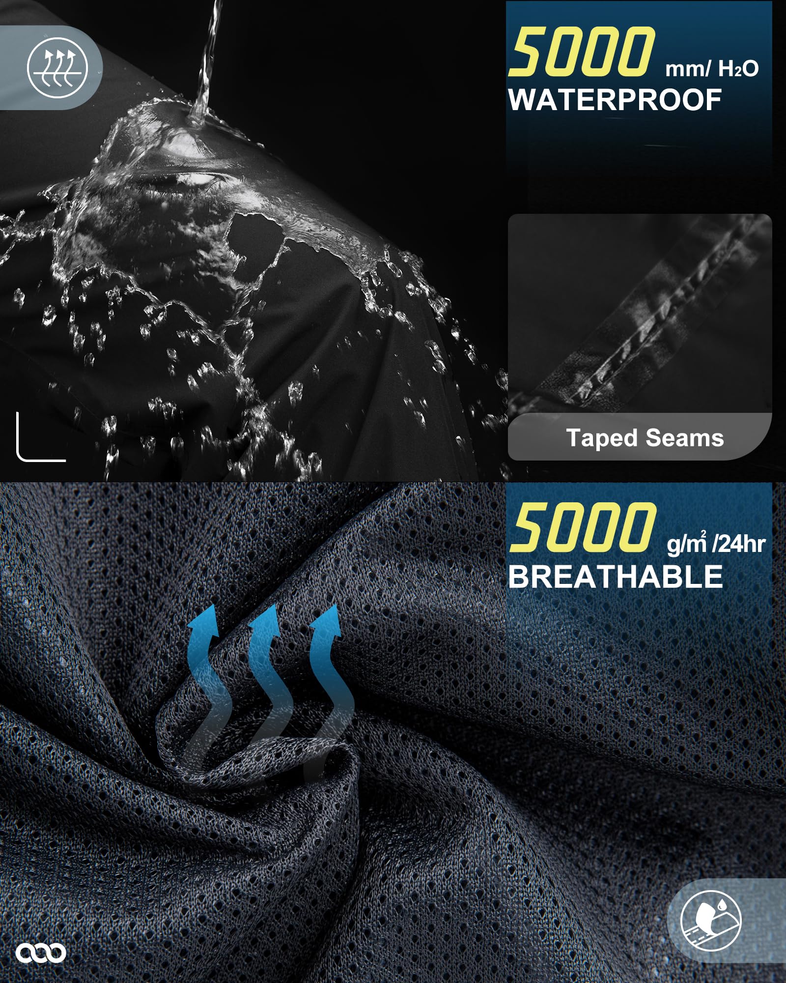 33,000ft Men's Rain Pants, Waterproof Rain Over Pants, Windproof Outdoor Pants for Hiking, Fishing Black