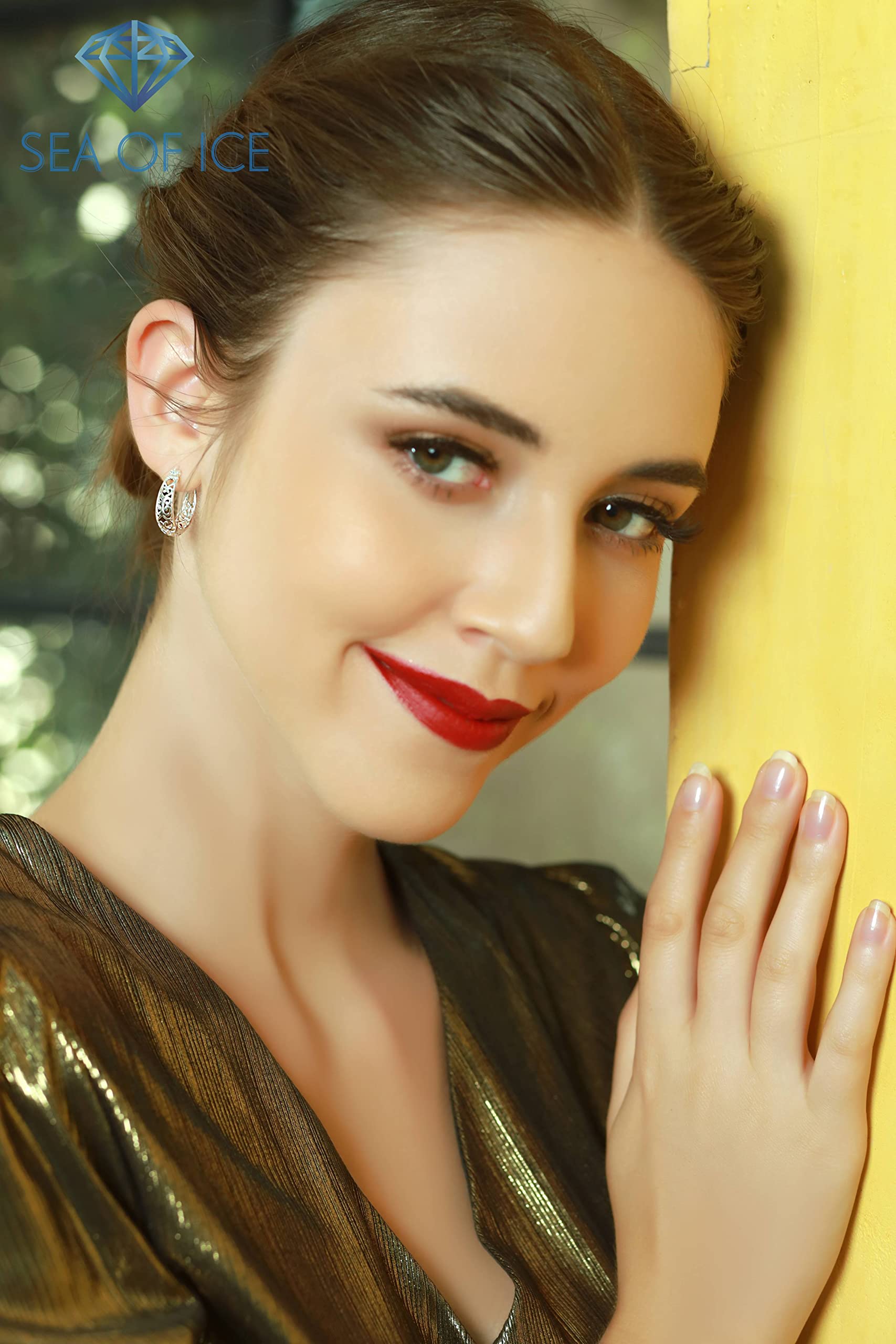 Silver Hoop Earrings for Women Girls - Oval Filigree Trendy Fashion Hoop Earrings – Sterling Silver Earrings for Women Girls Gift Holiday