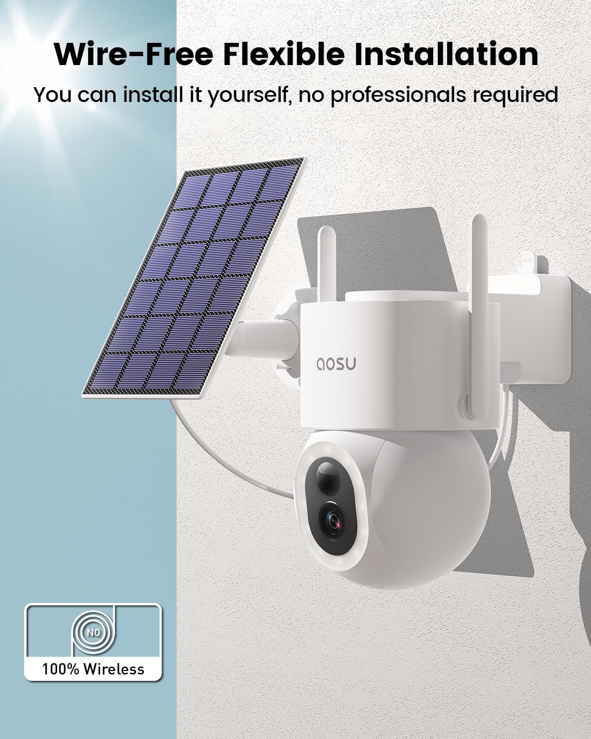 AOSU Security Cameras Wireless Outdoor - 3K/5MP Solar Powered 400-Lumen Spotlight Camera, 360° Pan/Tilt Surveillance, Night Vision, 2.4G WiFi Camera, Auto Tracking, AI Human/Vehicle/Pet Detection