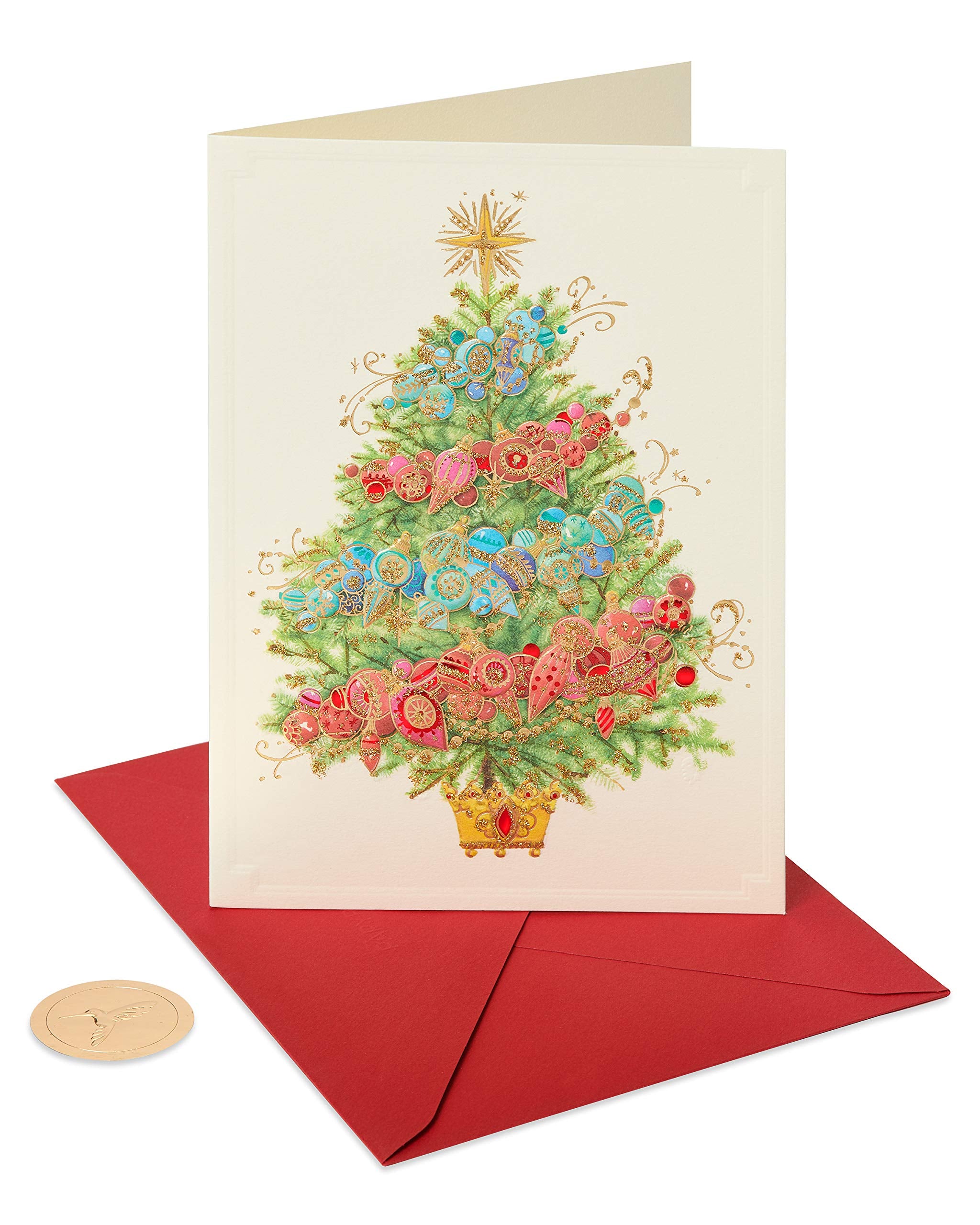 Papyrus Christmas Cards Boxed with Envelopes, Peace and Happiness, Christmas Tree (12-Count)