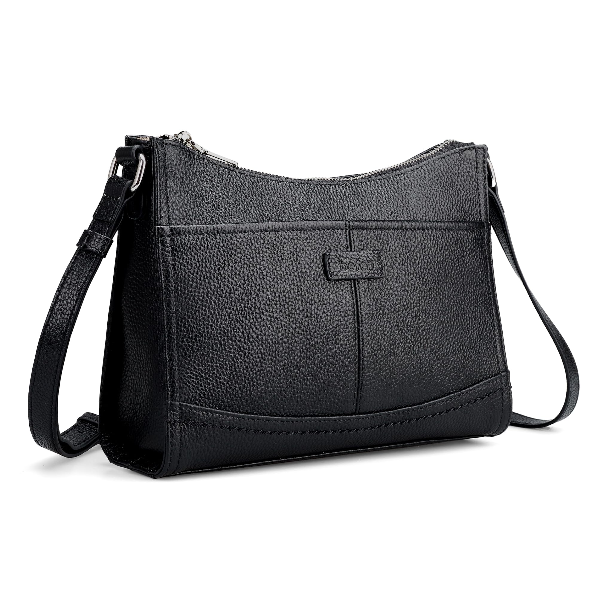 befen Black Genuine Leather Crossbody Bags for Women, Womens Small Anti-Theft Crossbody Purse with Built in RFID Blocking Wallet for Travel