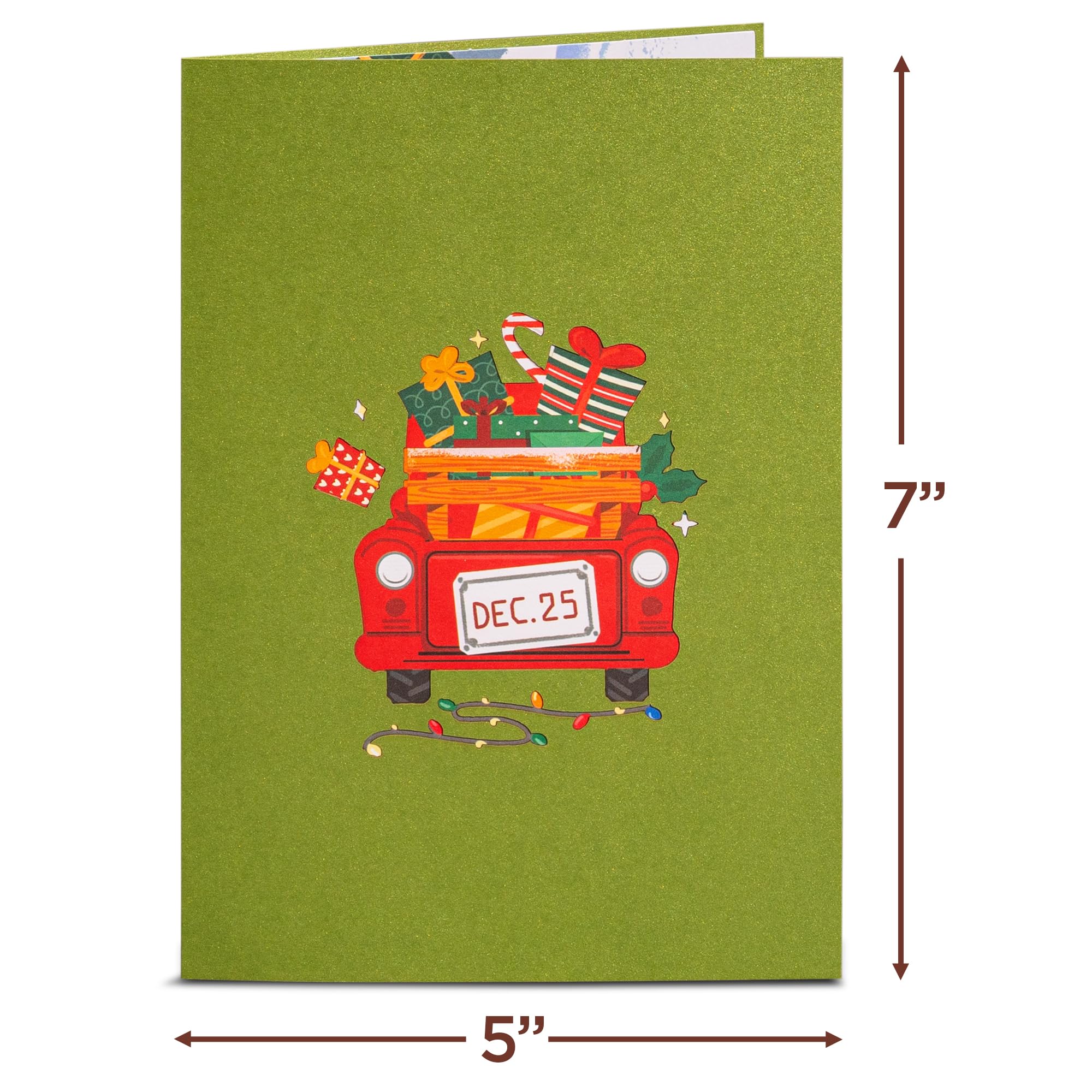 Paper Love 3D Pop Up Christmas Card, Christmas Car, Gift For Christmas or Holidays, 5" x 7" Cover - Includes Envelope and Removable Note Tag