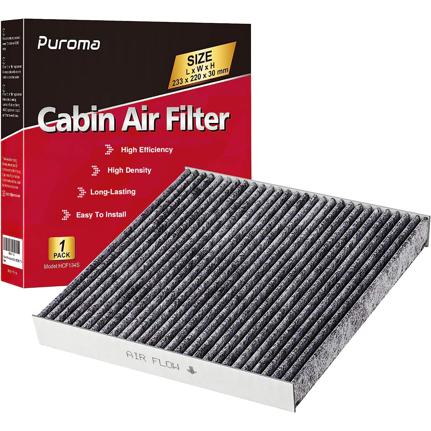 Puroma Cabin Air Filter with Activated Carbon, Replacement for CP134, CF10134, Honda & Acura, Civic, CR-V, Odyssey, CSX, ILX, MDX, RDX, AT134 (1 pc)