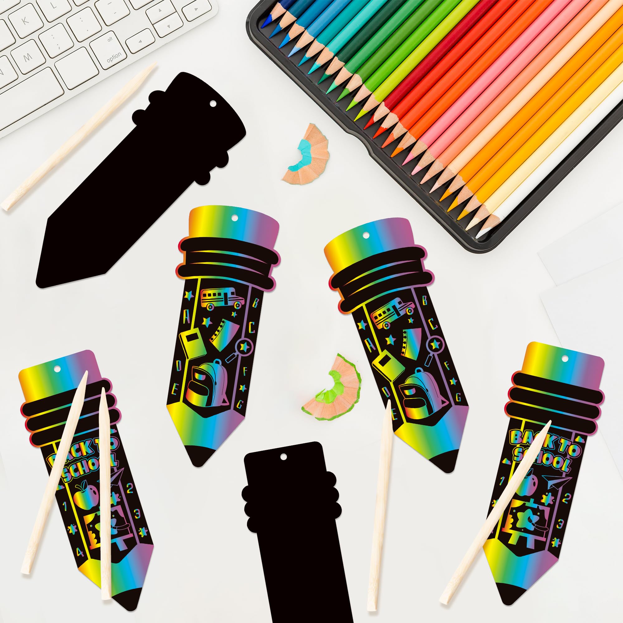 BeYumi 60Pcs Welcome Back to School Pencil Scratch Cards Gift Set for Kids DIY Magic Scratch Paper Art Back to School Scratch Bookmarks First Day of School Classroom Activity Art Project Party Favors