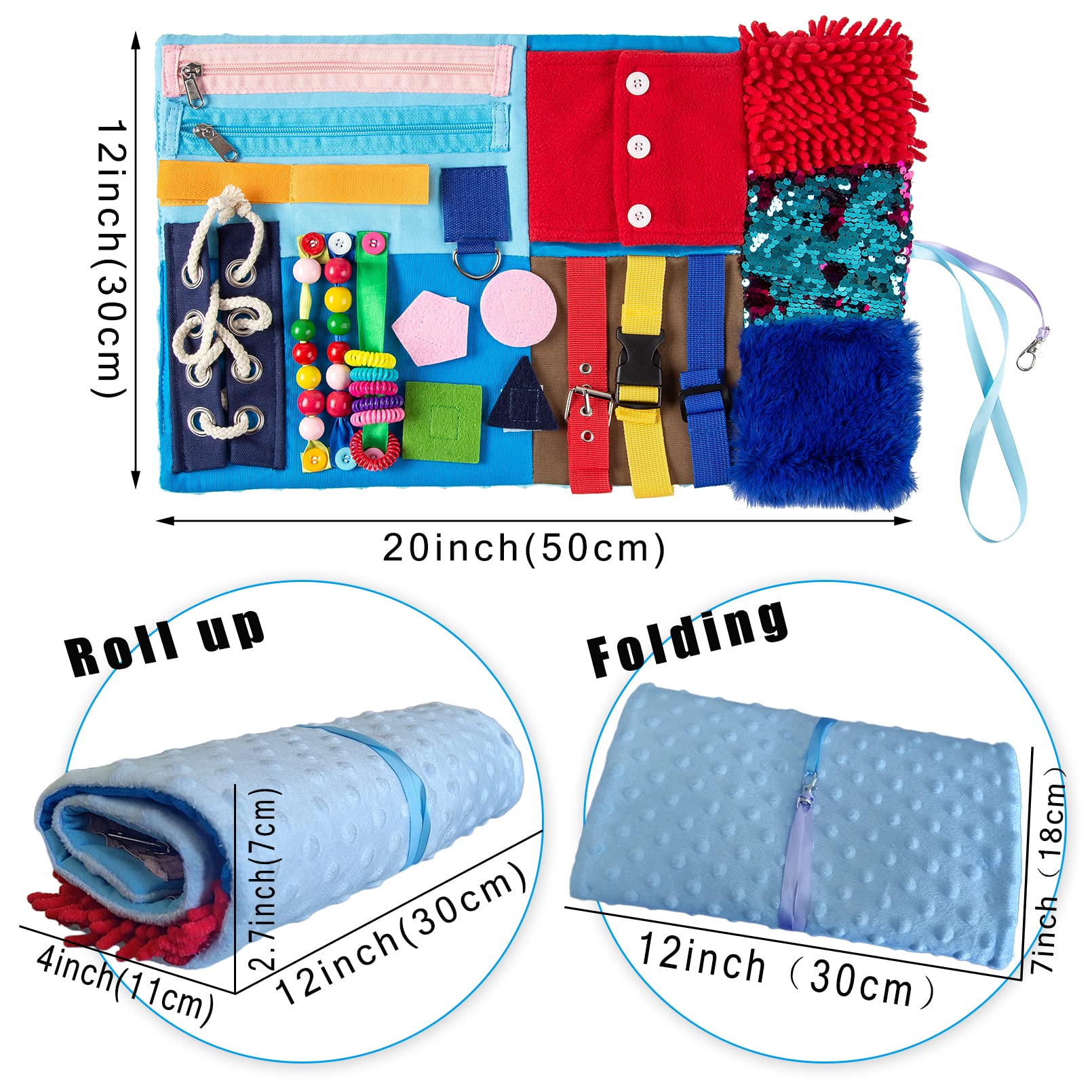 Fidget Blanket for Elderly with Dementia & Alzheimer's, Sensory Activities Mat Anxiety Relief Toys, Portable Lap Pad for Memory Loss, Autism ADHD Calming Gifts, 18-in-1 Busy Board, Mother's Day Gift