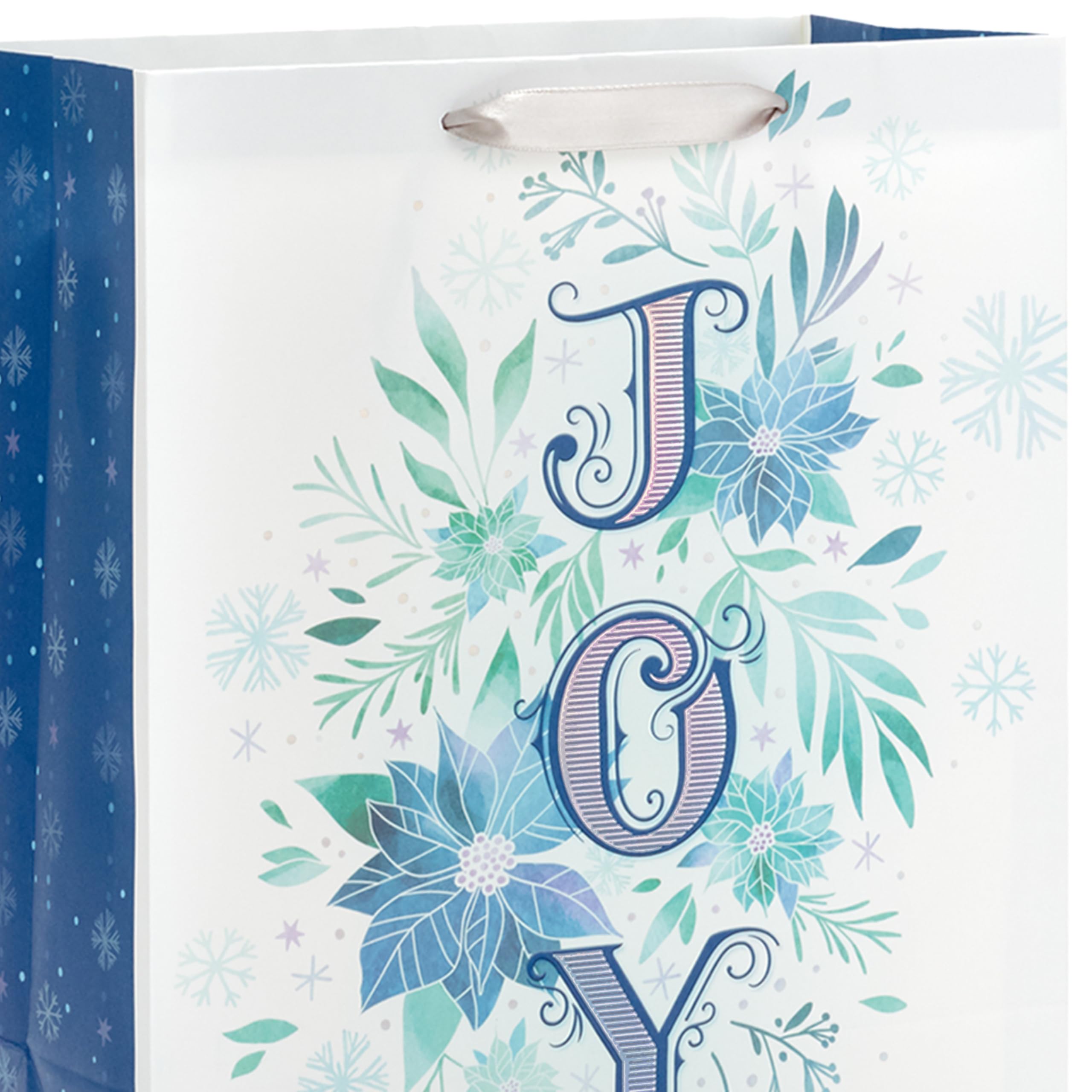 Hallmark 13" Large Gift Bag Bundle (3 Bags: 2 Vertical, 1 Horizontal) Watercolor Winter Wreath, Trees, Joy in Lavender, Sage Green, Light Blue, Silver