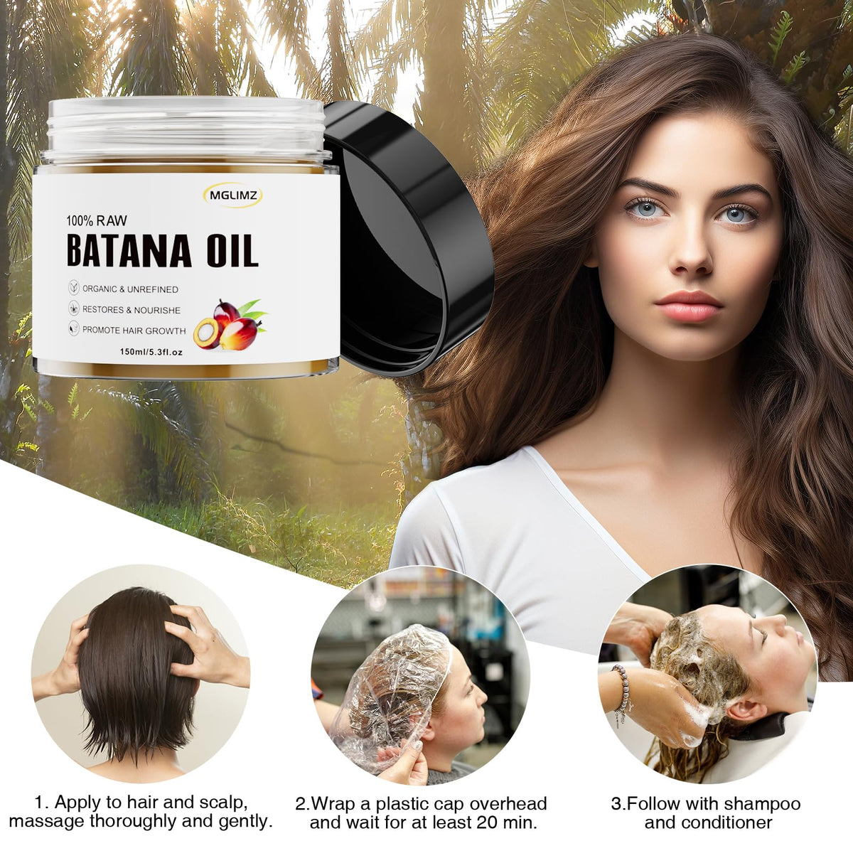 MGLIMZ Natural 100% Raw Batana Oil, 5.3 Fl Oz for Thicker Fuller Hair Growth ,Prevents Hair Loss, Repairs Splitting, Drying and Injuring Hair.