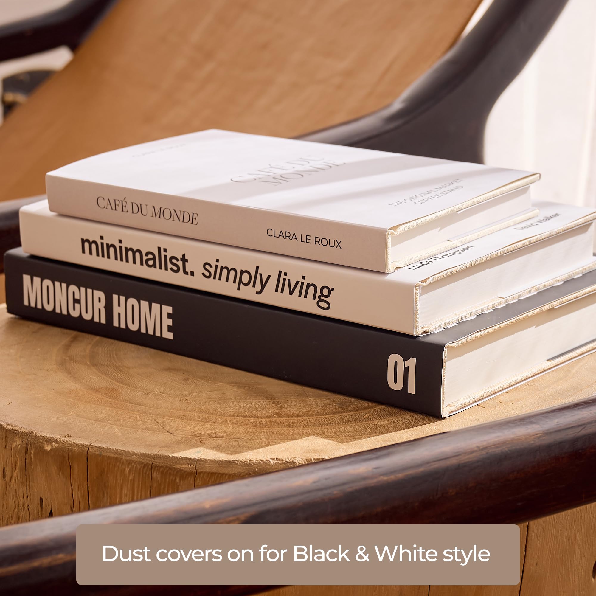 MONCUR HOME Fake Books for Decoration Set of 3 Coffee Table Books Neutral Home Decor Black & White Decor Books Coffee Table Decor Removable Covers Real Blank Pages Modern Home Decor Aesthetic