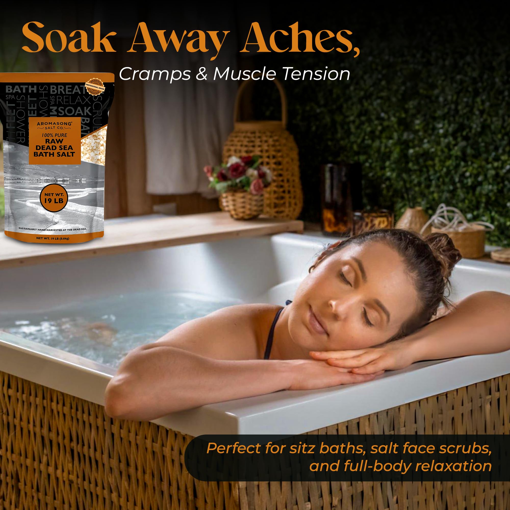Aromasong Raw Dead Sea Bath Salt - Minimally Cleaned, Contains More Dead Sea Minerals Including Dead Sea Mud - 100% Pure & Natural Dead Sea Salts for Soaking 19 LB - Bulk Resealable Pack