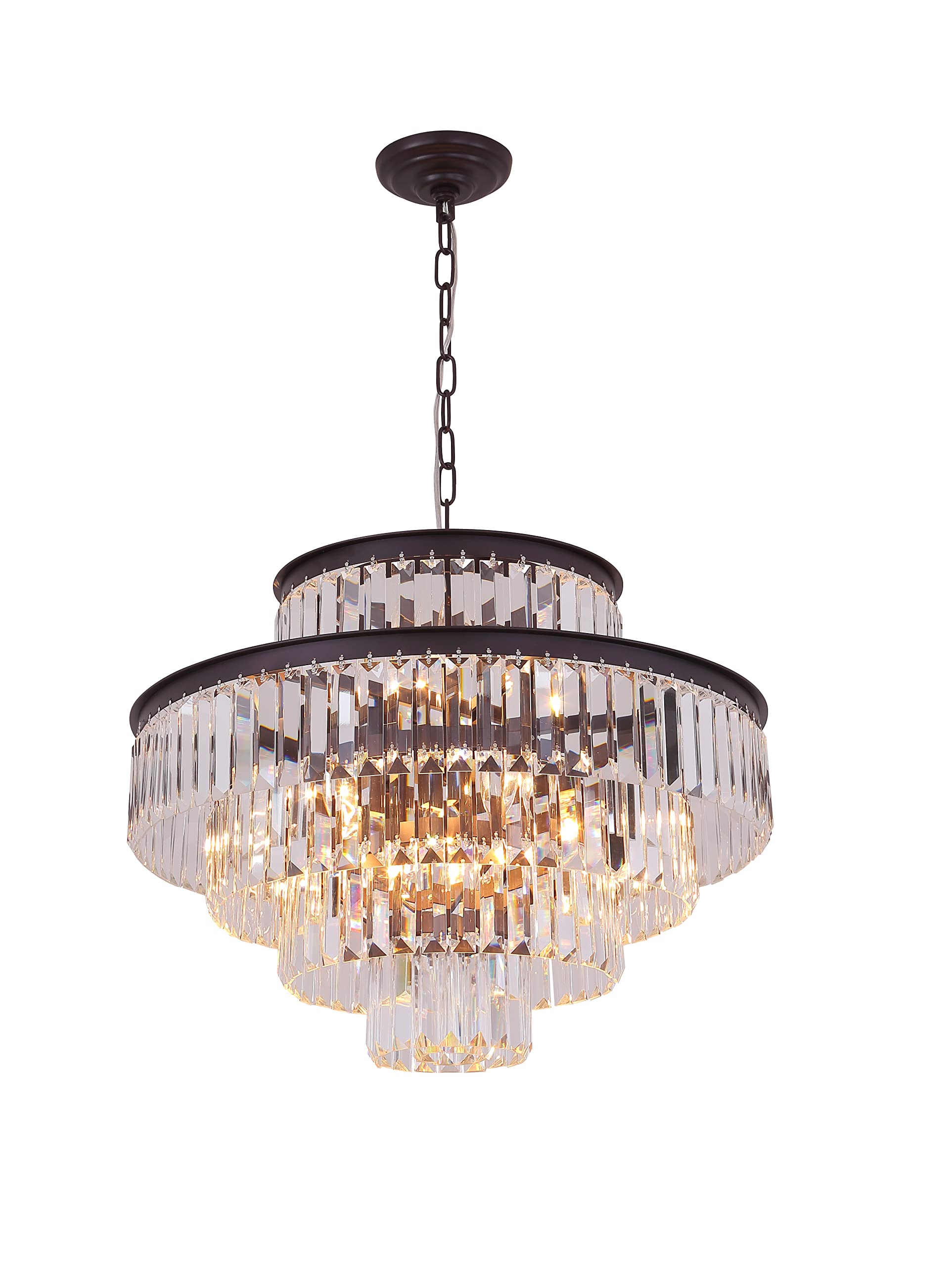 Modern Crystal Chandeliers Brown Round 24 inch Lights & Hanging Classic, Pendant Ceiling Chandelier Lighting Fixture 5-Tier for Dining Room Living Room Bed Room Entryway