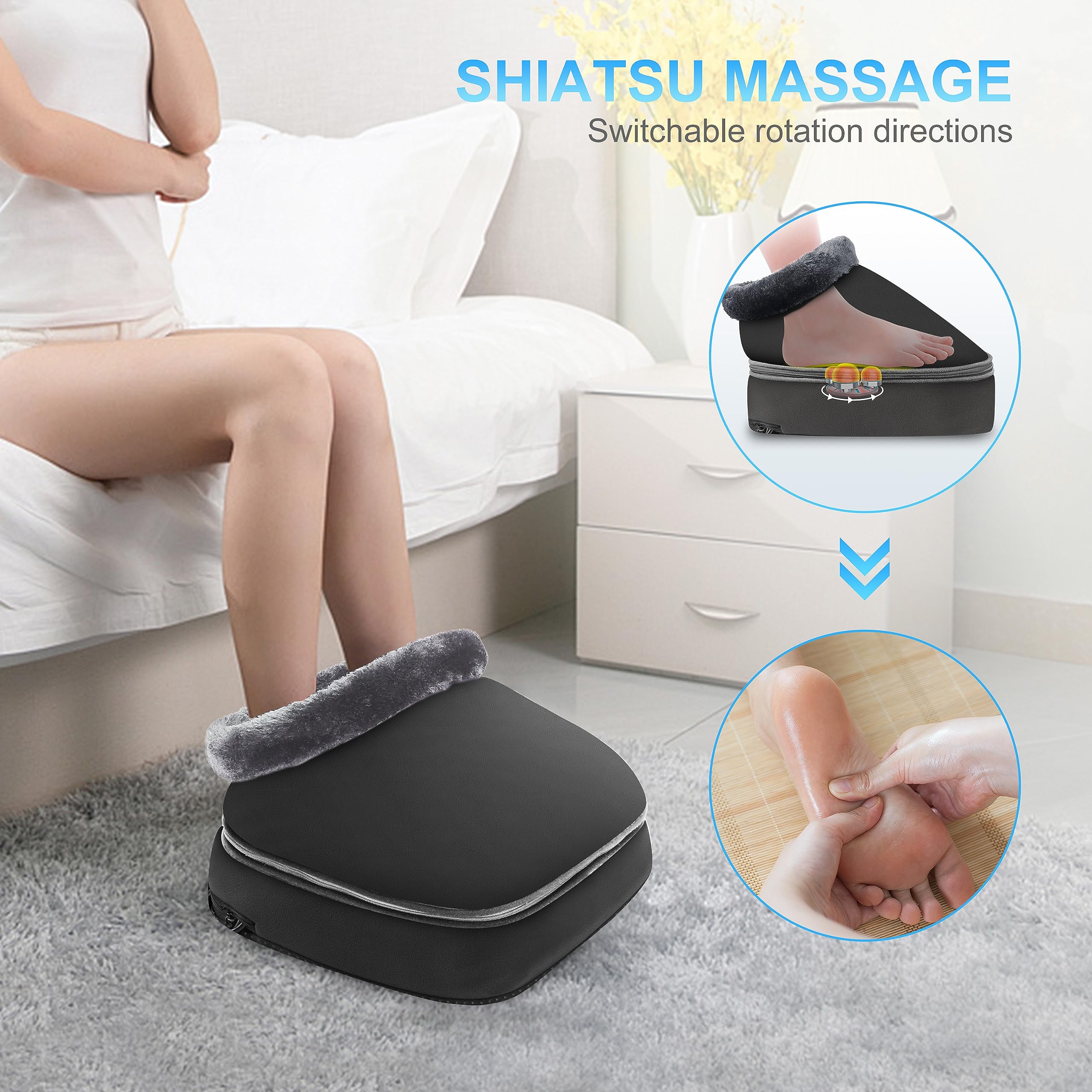 CooCoCo Shiatsu Foot Massager with Heat, FSA HSA Eligible, 2-in-1 Feet and Back Massager for Circulation and Pain Relief, Kneading Foot Warmer, Relaxing Gifts for Women