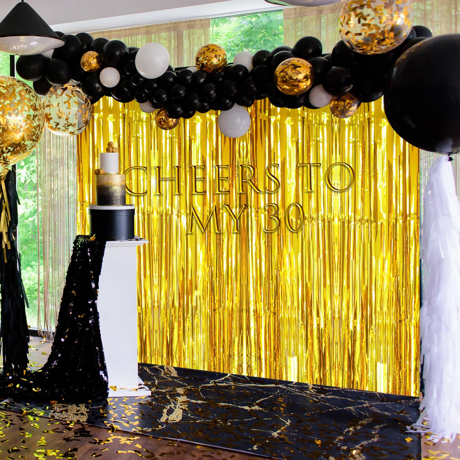 Accevo Gold Party Streamers 3Pack Foil Fringe Curtains 3.2ft x 8.2ft Door Streamers Metallic Tinsel Curtain Gender Reveal New Year Christmas Party Decorations Glitter Streamers Decoration Photo Booth