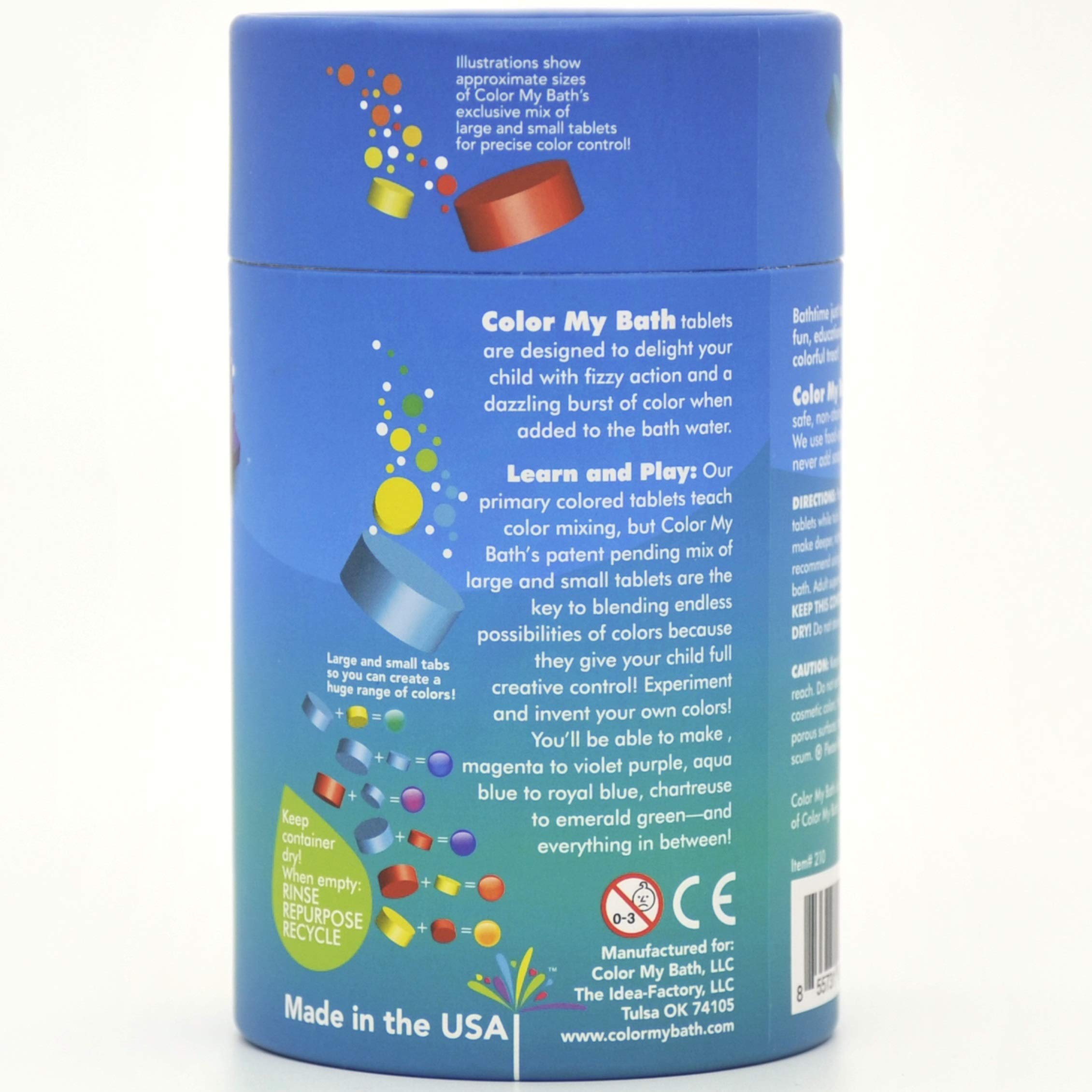 Color My Bath - 300 Count - The Original Fizzy Color Changing Tablets - Non Toxic, Non Staining, Fragrance Free Eco-Friendly Container - Fun Educational Bathtime Activity for Kids - Made in The USA