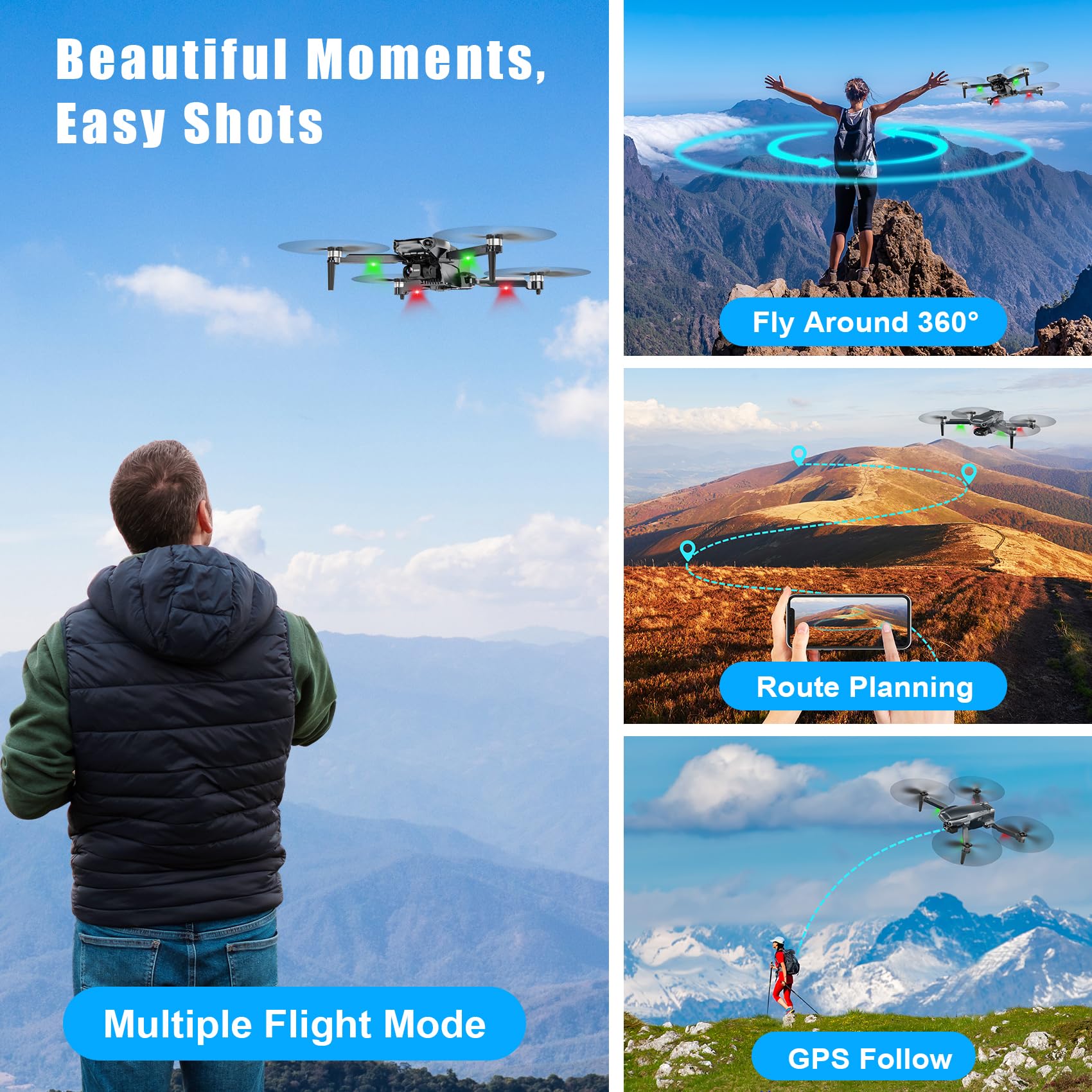 Drone with 4K Camera RC Quadcopter for Adults, 1640ft Long Range Video Transmission, 3-Axis Gimbal, 46Mins Flight Time GPS Auto Return and Follow Me, Circle Fly, Waypoint Fly, Altitude Hold