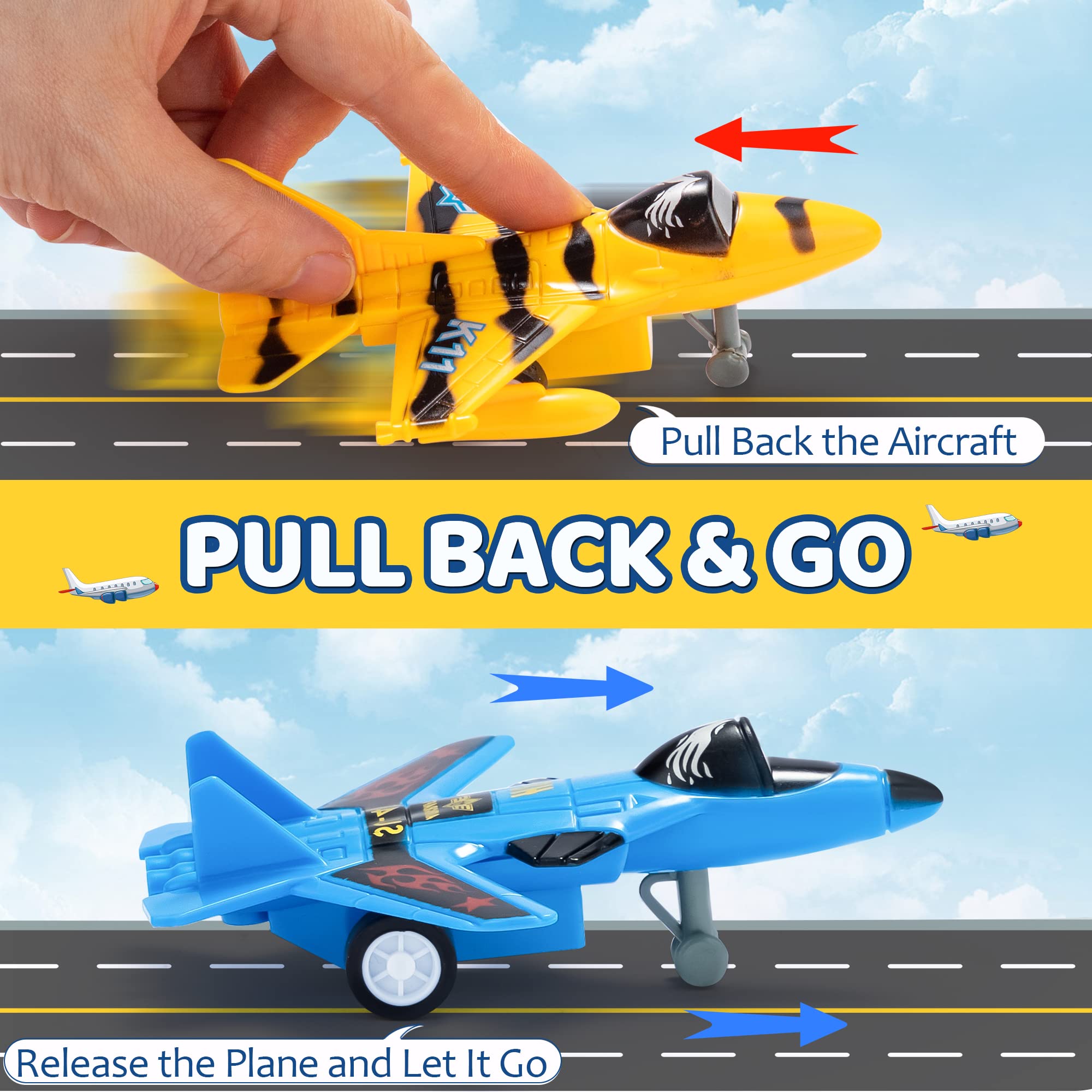 JOYIN 16 Pcs Pull Back Airplane Toys, Boys Plane Playset, Aircraft Incl Helicopter Toys, Fighter Jet Toys, Bomber Toys, Biplane Toy, Gifts for Toddler Kids 3+ Years Old, Kids Presents Toys