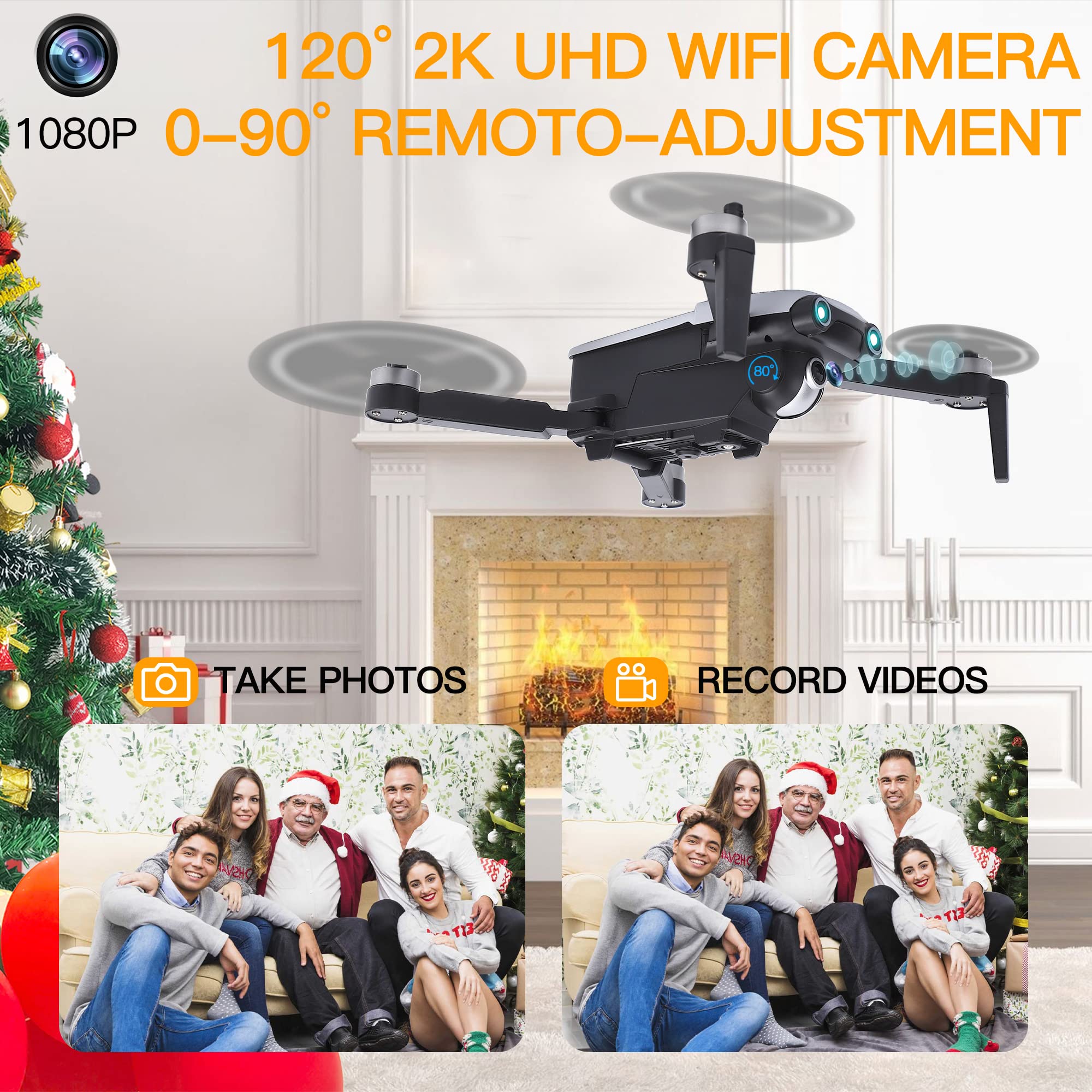 Drone with Camera for Adults, 2K Foldable Drones for Beginners, RC Drone Toys Gifts with Brushless Motor, RC Quadcopter Circle Fly Follow Me Gesture Control