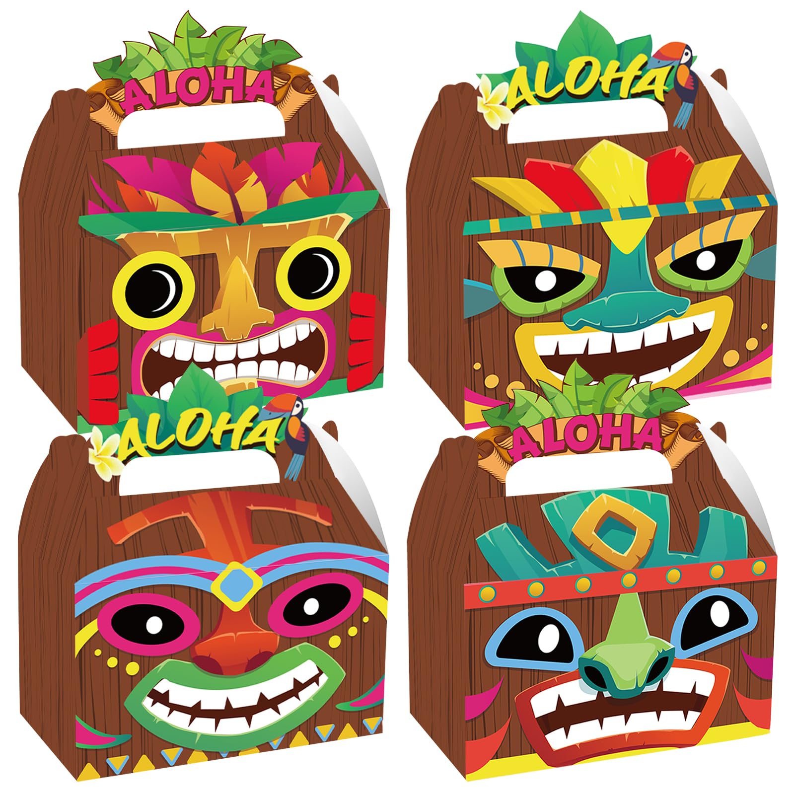 CIEOVO 24 Pack Hawaiian Aloha Party Favor Treat Boxes, Tiki Luau Print Party Goodie Candy Treat Present Boxes for Tropical Themed Aloha Hawaiian Luau Wedding Birthday Party Supplies