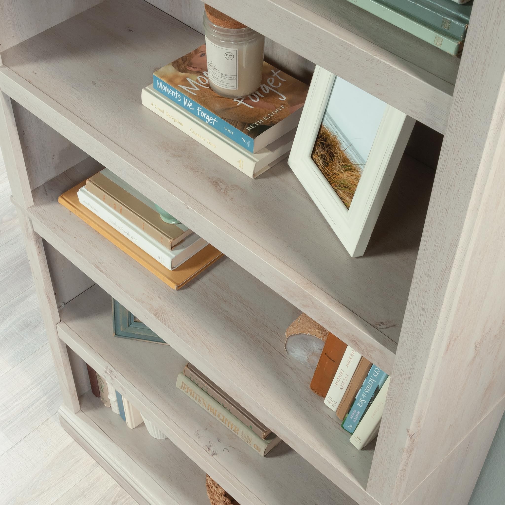 Sauder 5 Tier Book Shelf Wooden Bookcase Multipurpose Bookshelf for Home Office, Living Room, in Chalked Chestnut