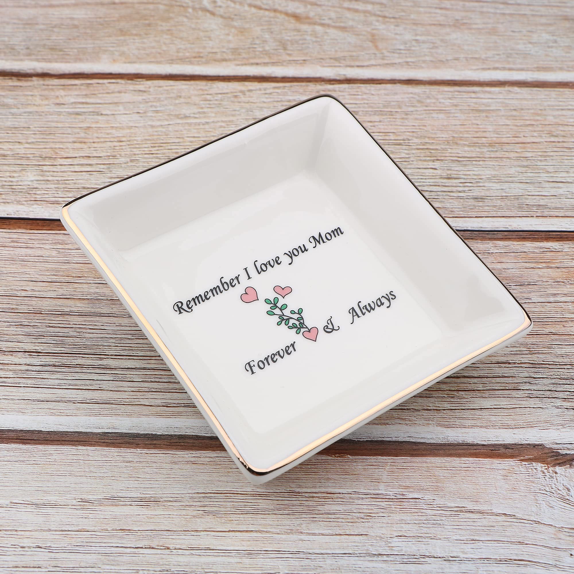 JoycuFF Trinket Dishes for Jewelry Mom Mother Birthday Christmas Mothers Day Gift Jewelry Tray for Rings Necklaces Bracelets Earrings Remember I Love You Mom Jewelry Dishes