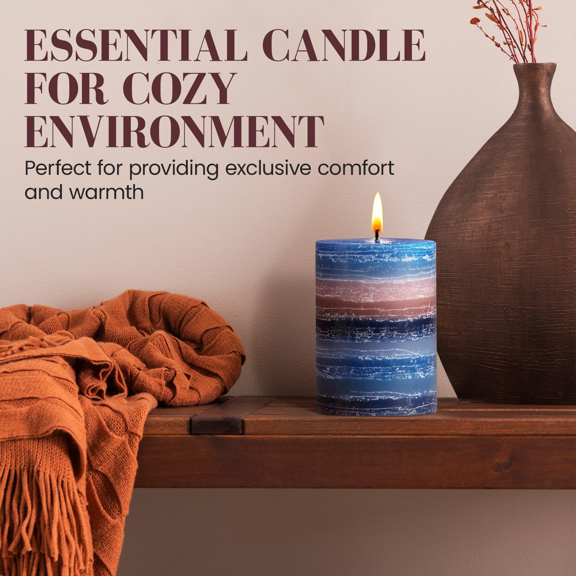 CraftyCrocodile Decorative Scented Pillar Candle - Handcrafted Navy Blue Candles with Cotton Wick, Smokeless for Spa, Aromatherapy, Home, Wedding - 40 Hour Burn Time - 3" W x 4" H