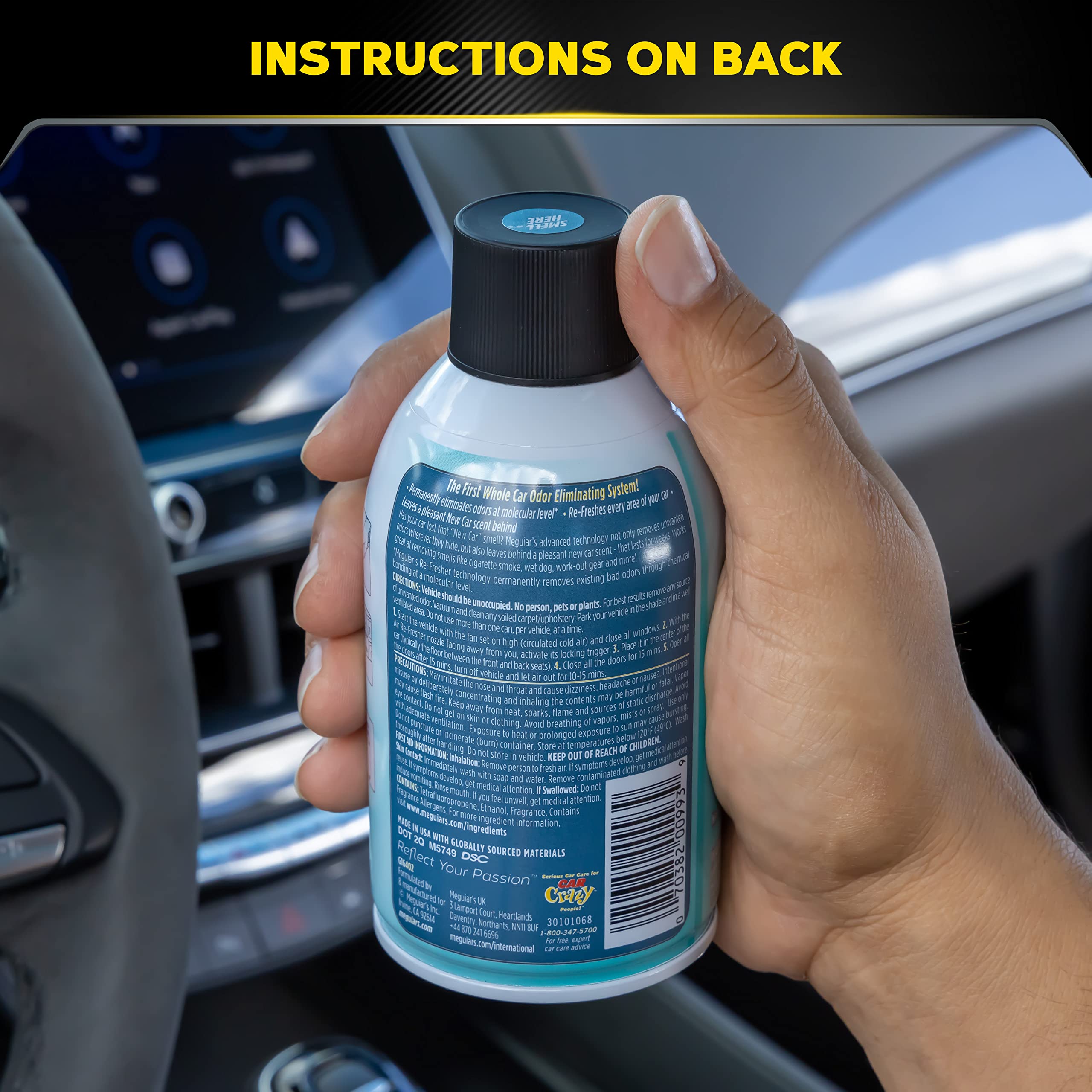 Meguiar's Whole Car Air Re-Fresher Odor Eliminator Mist - New Car Scent - Revitalize Your Car This Holiday Season and Permanently Remove Lingering Odors, 2 Oz Aerosol