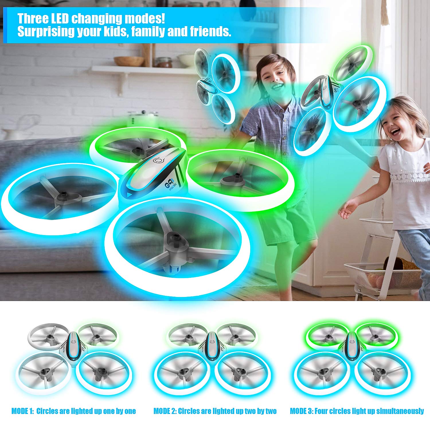 Q9s Drones for Kids,RC Drone with Altitude Hold and Headless Mode,Quadcopter with Blue&Green Light,Propeller Full Protect,2 Batteries and Remote Control,Easy to fly Kids Gifts Toys for Boys and Girls