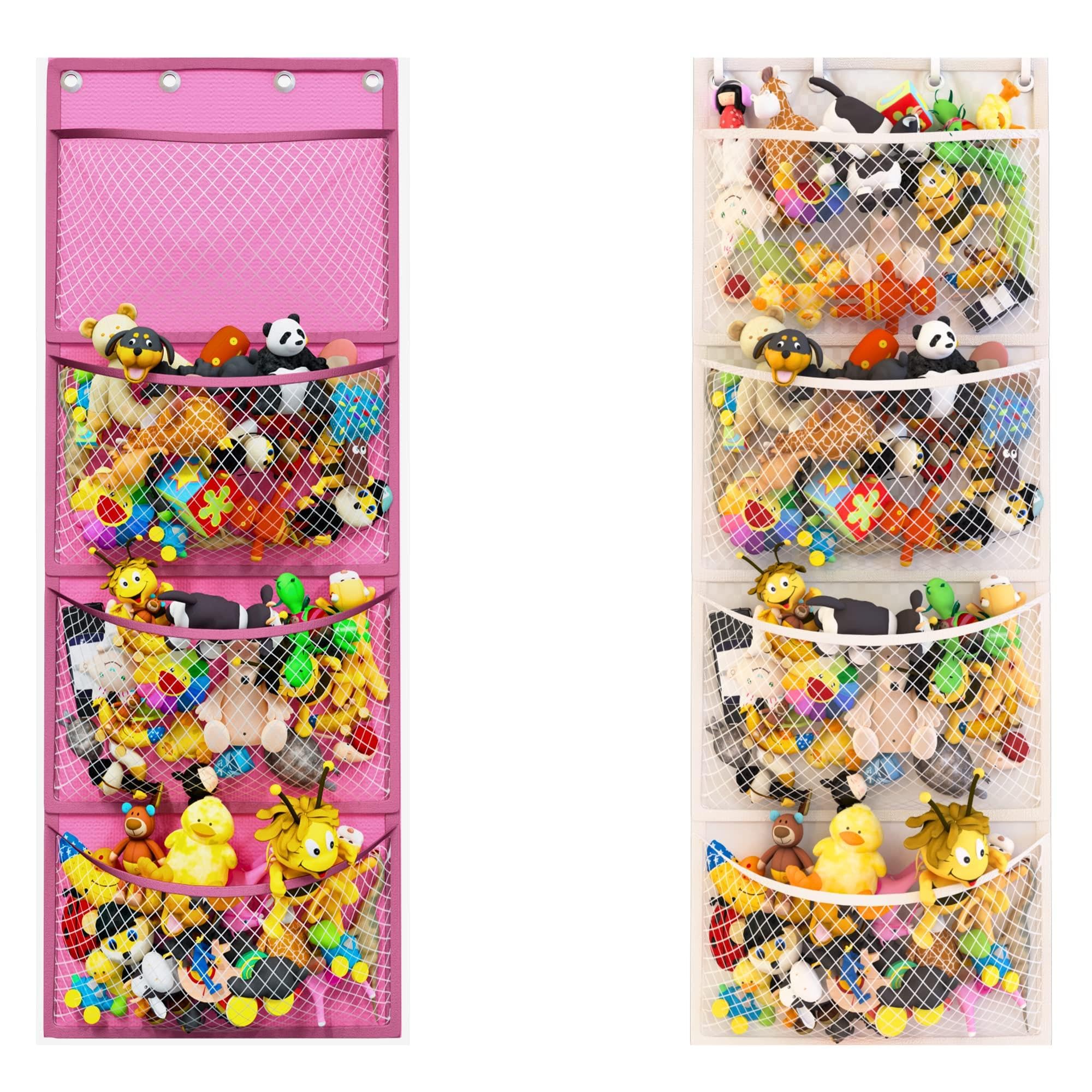 Honeyera Enchanting Pink & White Jumbo Pocket Plush Toy Organizers: The Ultimate Stuffed Animal Storage Solution