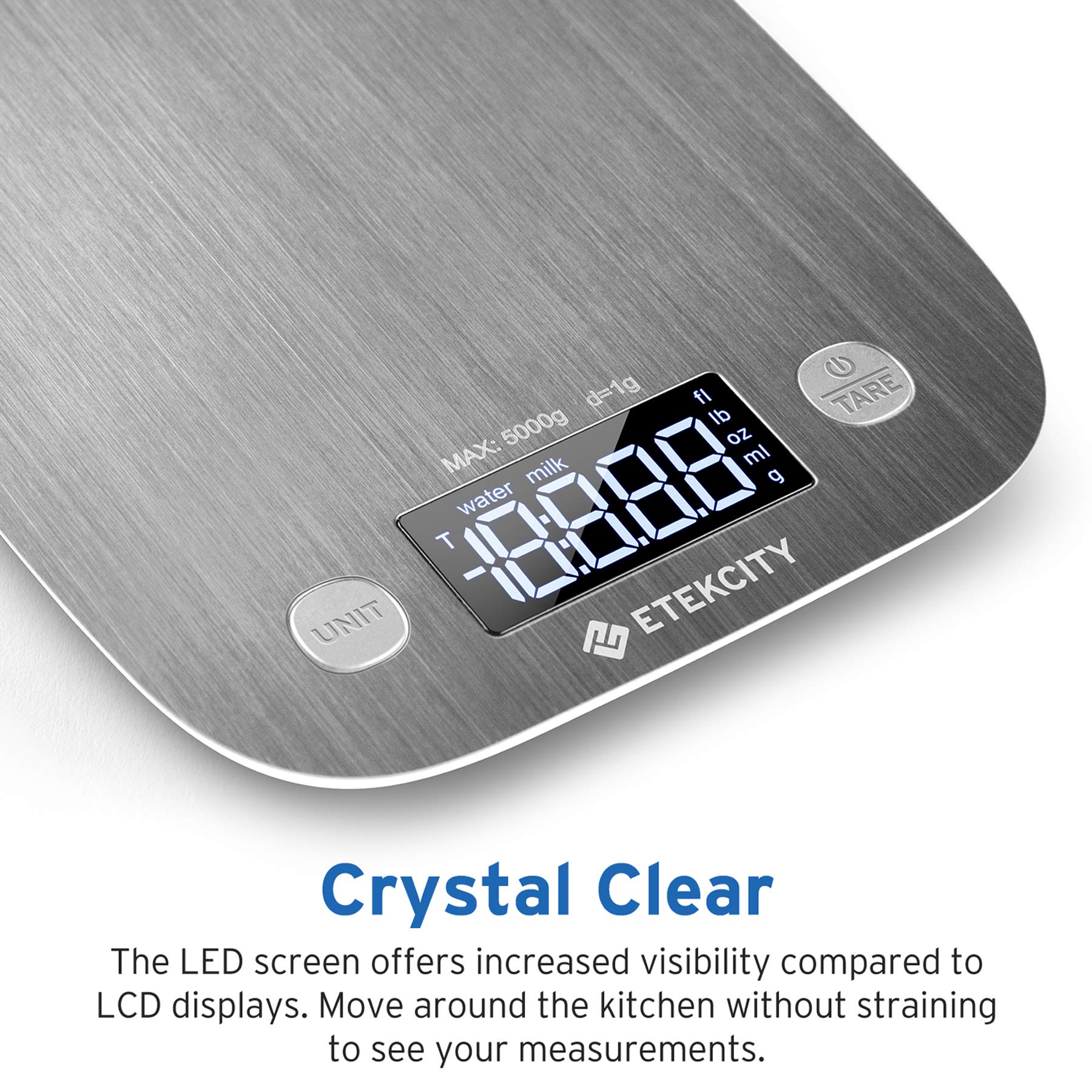 Etekcity Food Kitchen Scale, Digital Grams and Ounces for Weight Loss, Baking, Cooking, Keto and Meal Prep, Postal Scale for Packages, Liquids, Jewelry, Medium, Silver Stainless Steel