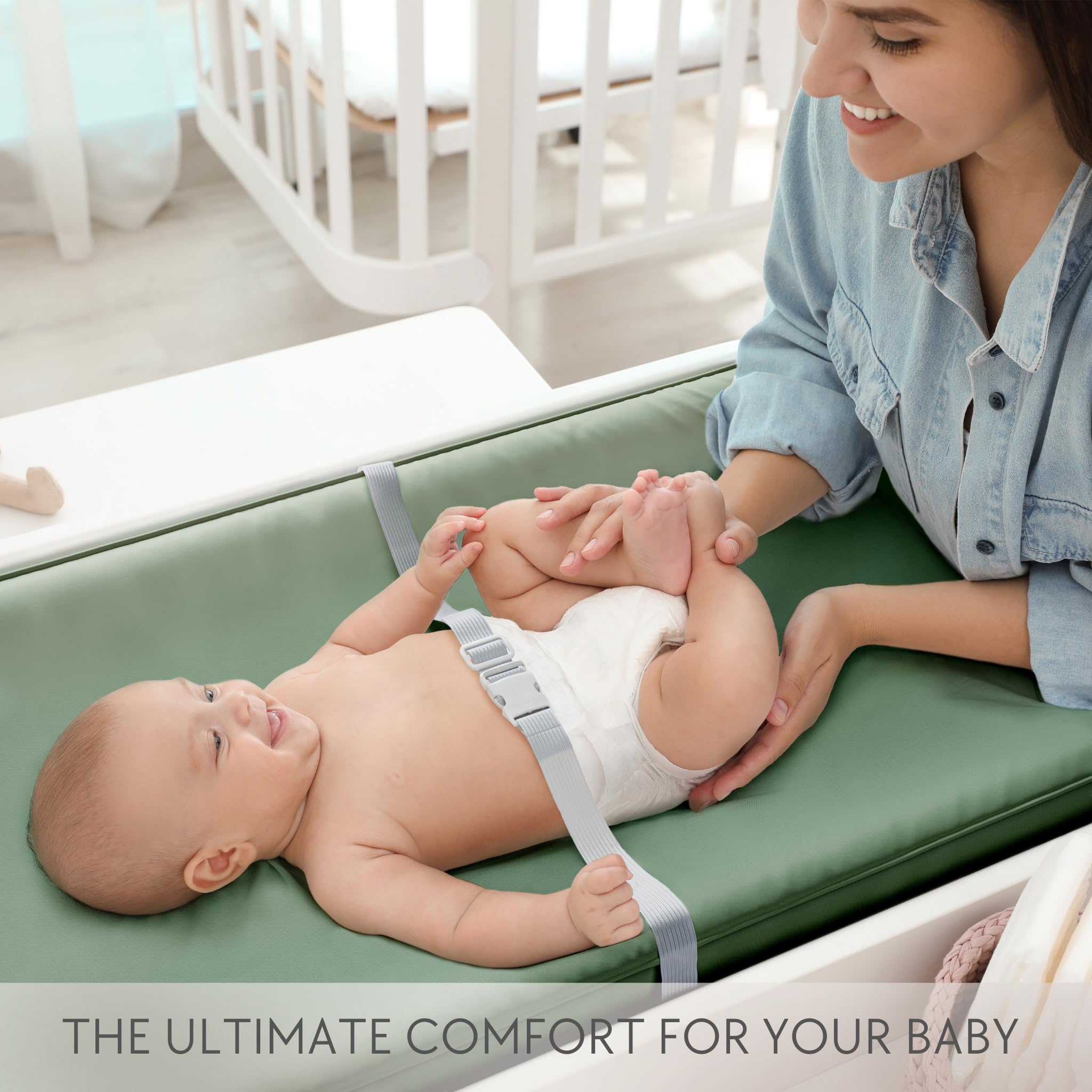 Soft Baby Diaper Changing Pad with Cotton Cover - Waterproof Changing Table Topper with Washable Cover and Safety Straps Fits All Standard Dressers - The Perfect Pad for Your Baby Girl or Boy