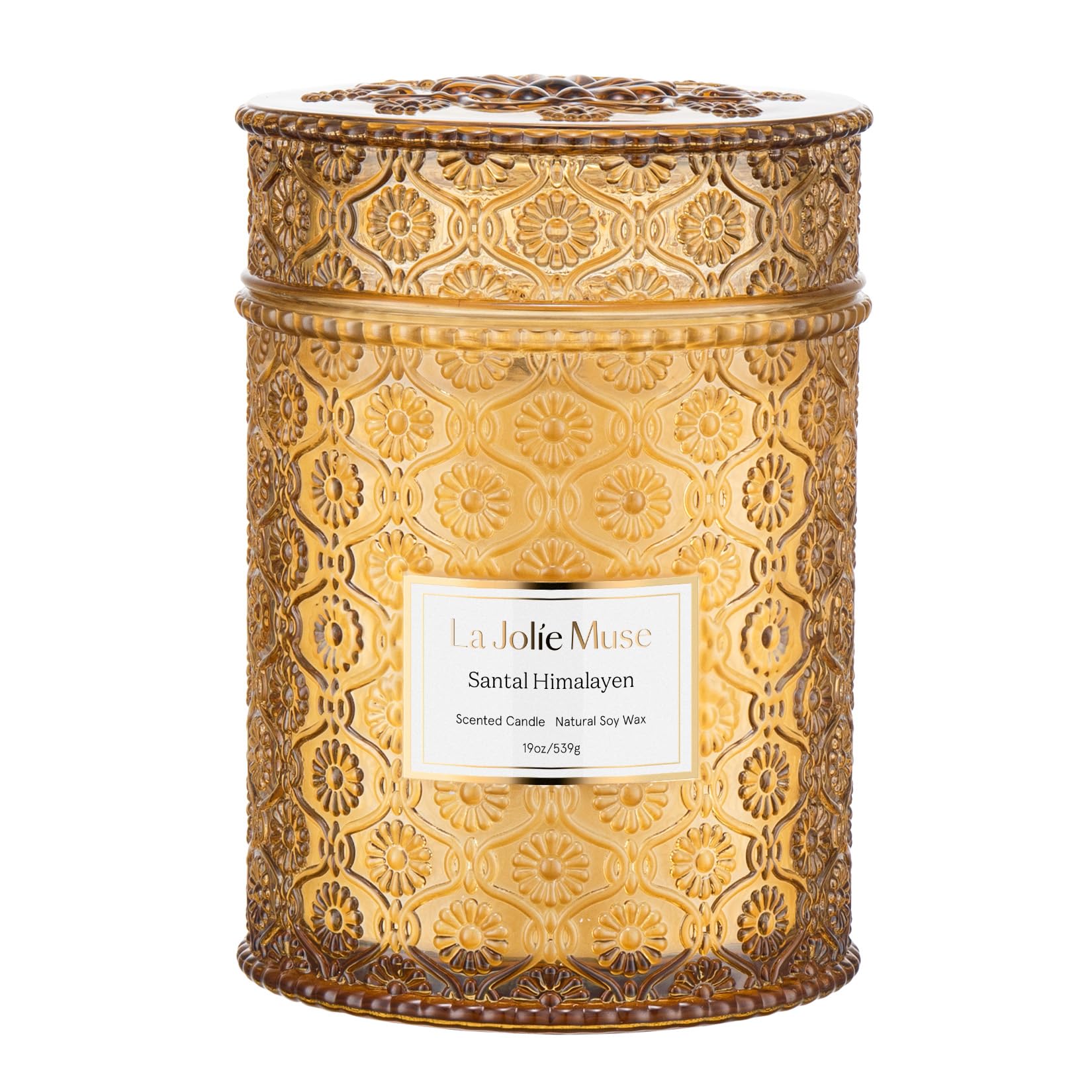 LA JOLIE MUSE Sandalwood Candle, Wood Wicked Large Candle for Home Scented, Scented Candle Gifts for Men&Women, Long Burning Glass Jar Candle, Santal Himalayen, 19oz