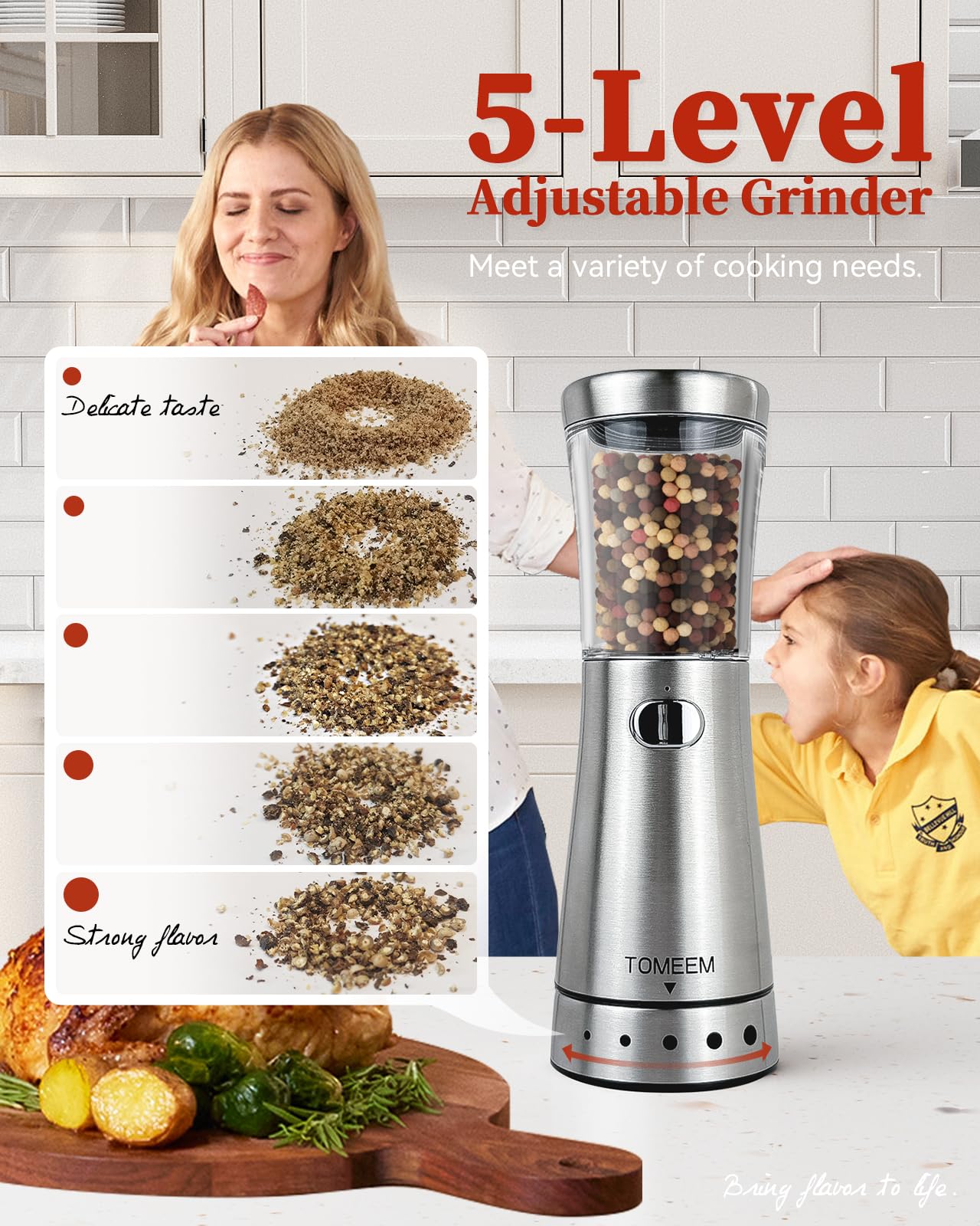 Electric Salt and Pepper Grinder Set with Storage Base, Stainless Steel Rechargeable Salt and Pepper Grinder Set with 4.5oz Large Capacity, 1.8" Wide Mouth, Adjustable Coarseness, Ideal for Kitchen