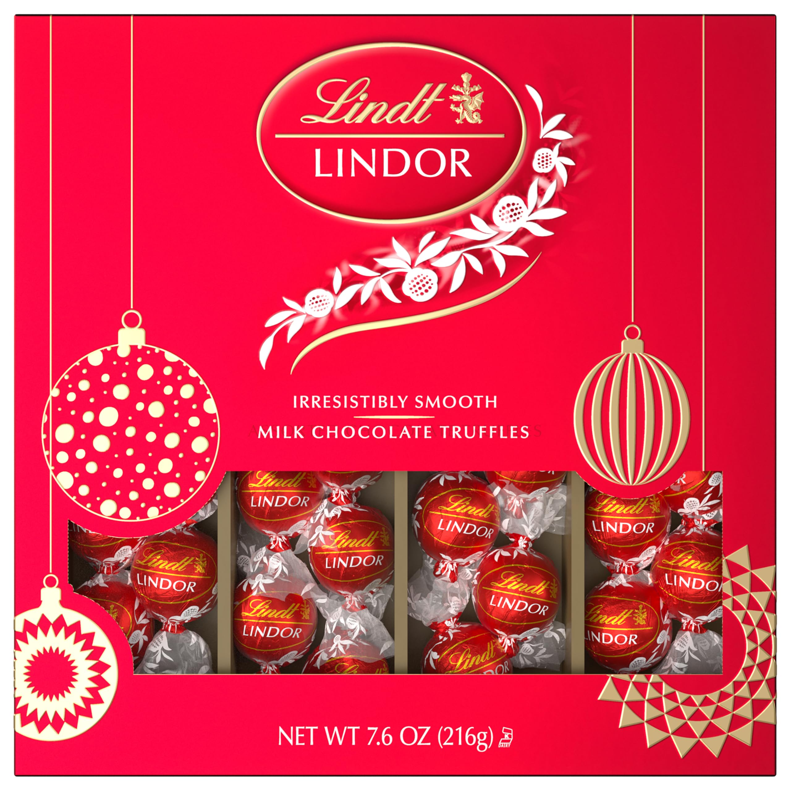 Lindt LINDOR Milk Chocolate Candy Truffles Modern Gift Box, Assorted Chocolate Candy with Smooth, Melting Truffle Center, 7.6 oz.